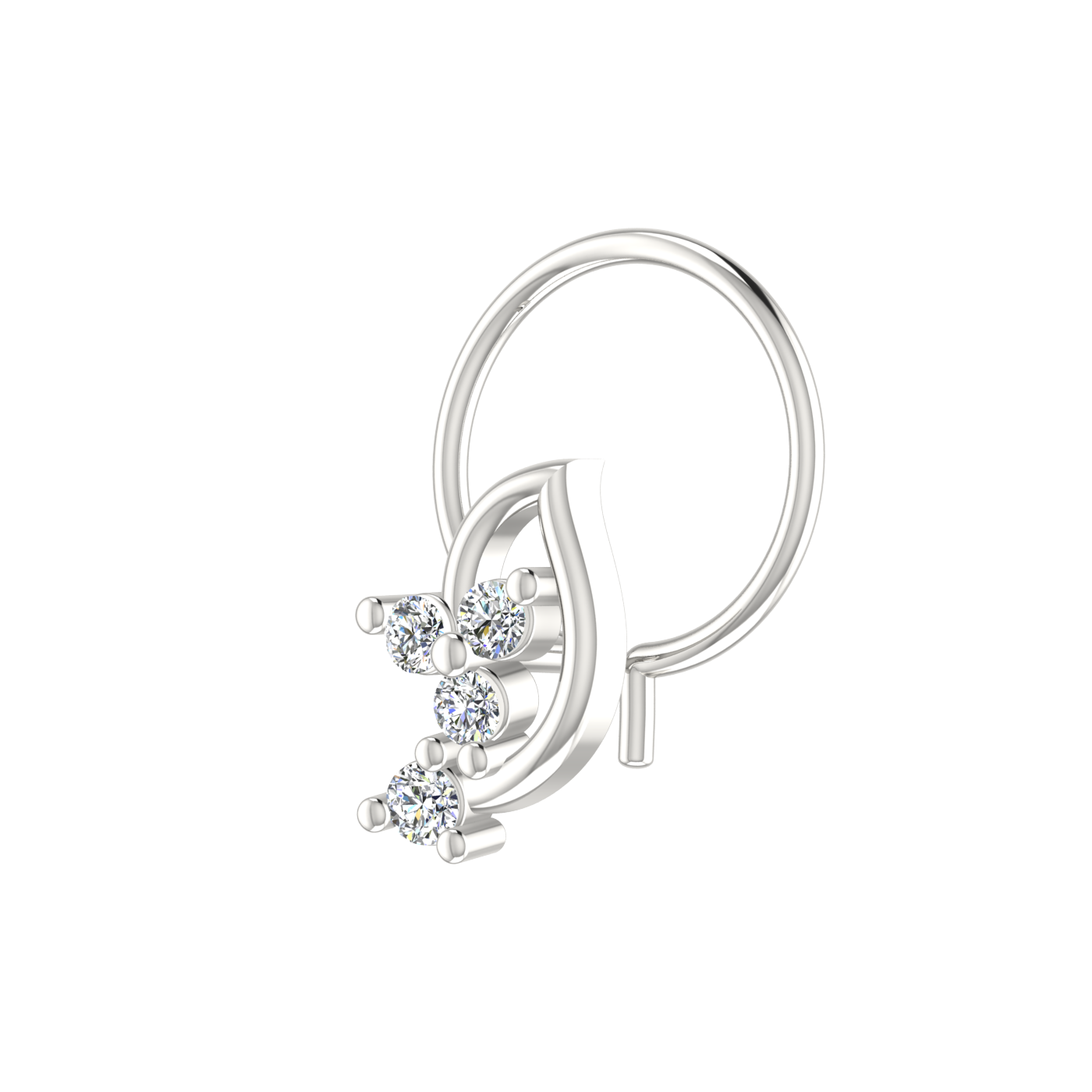 14K Gold Dewdrop Leaf Design 0.06ct Lab Grown Diamond  Nose Pin