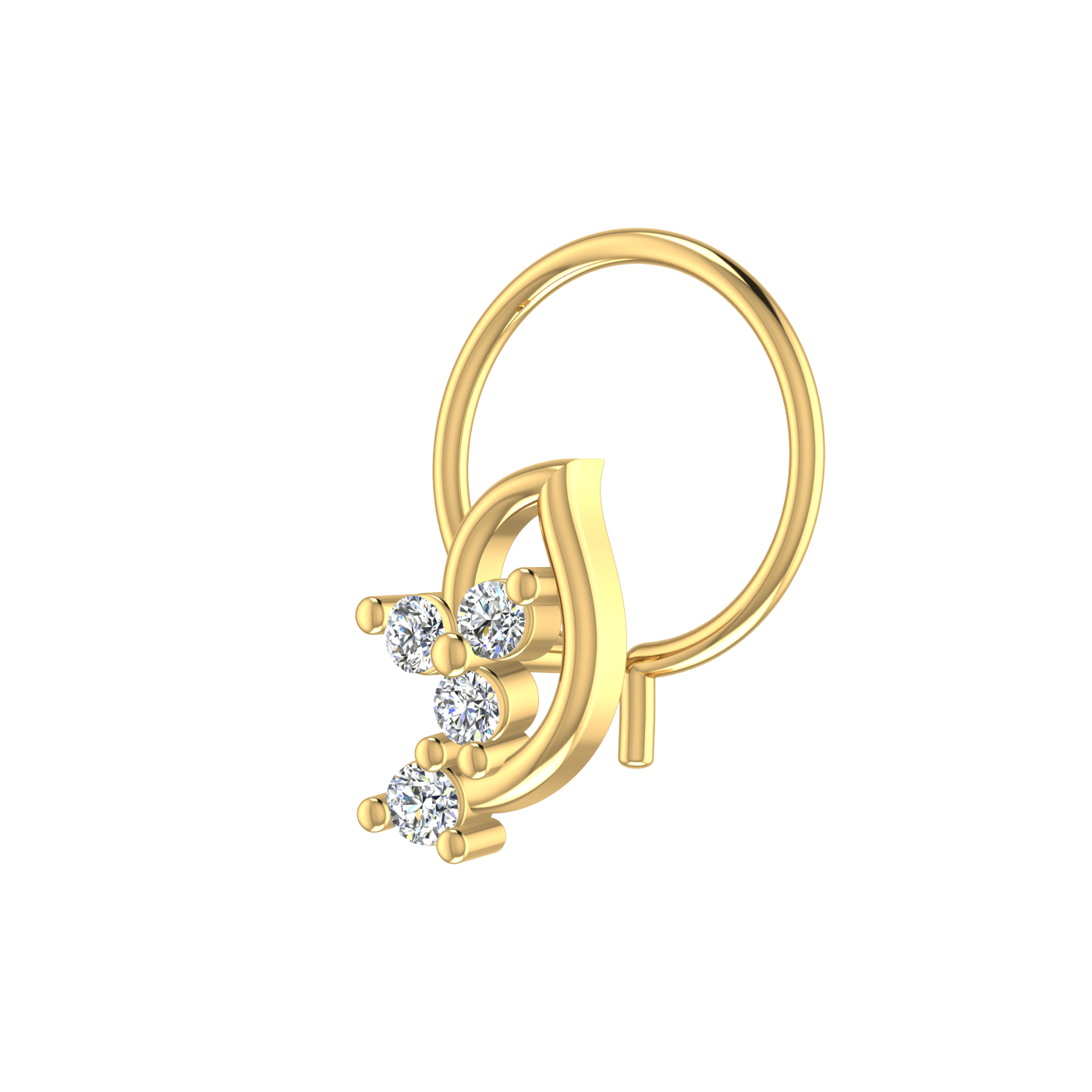 14K Gold Dewdrop Leaf Design 0.06ct Lab Grown Diamond  Nose Pin