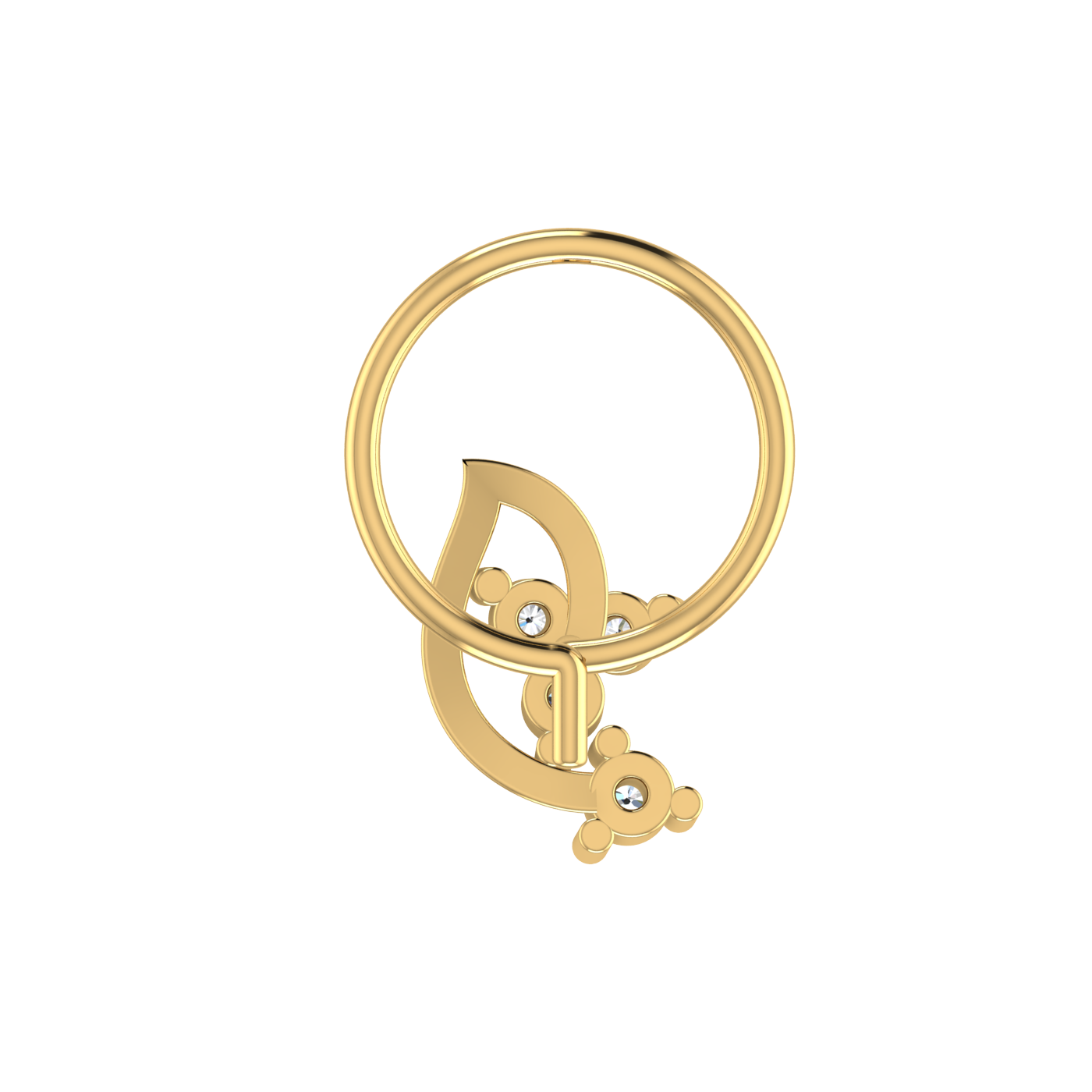 14K Gold Dewdrop Leaf Design 0.06ct Lab Grown Diamond  Nose Pin