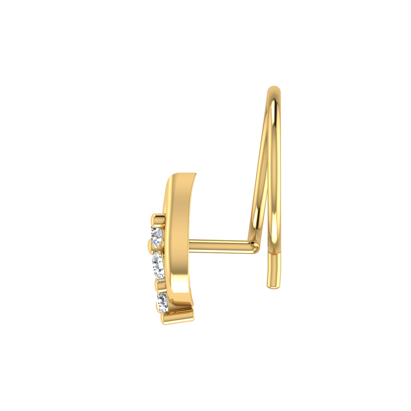 14K Gold Dewdrop Leaf Design 0.06ct Lab Grown Diamond  Nose Pin