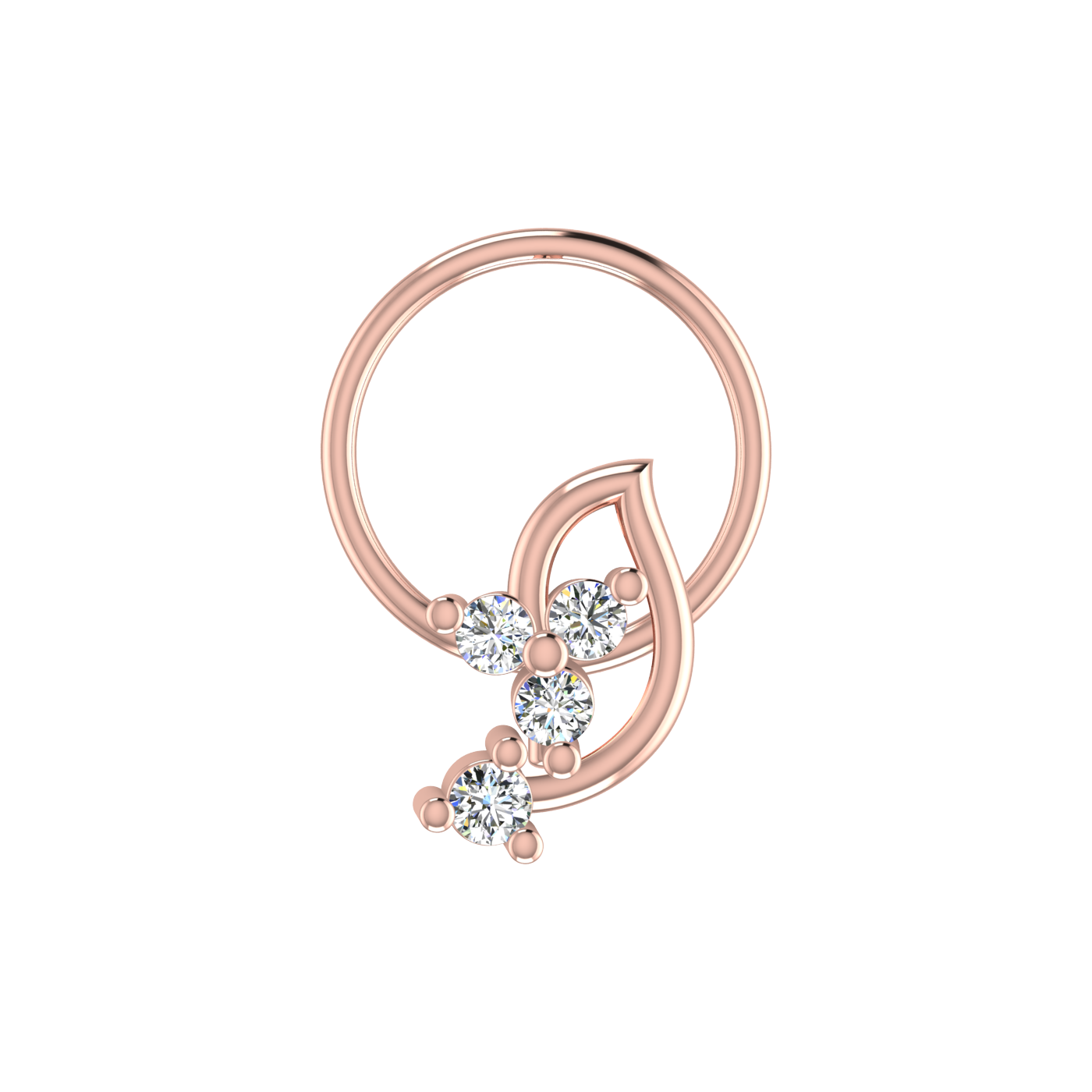 14K Gold Dewdrop Leaf Design 0.06ct Lab Grown Diamond  Nose Pin