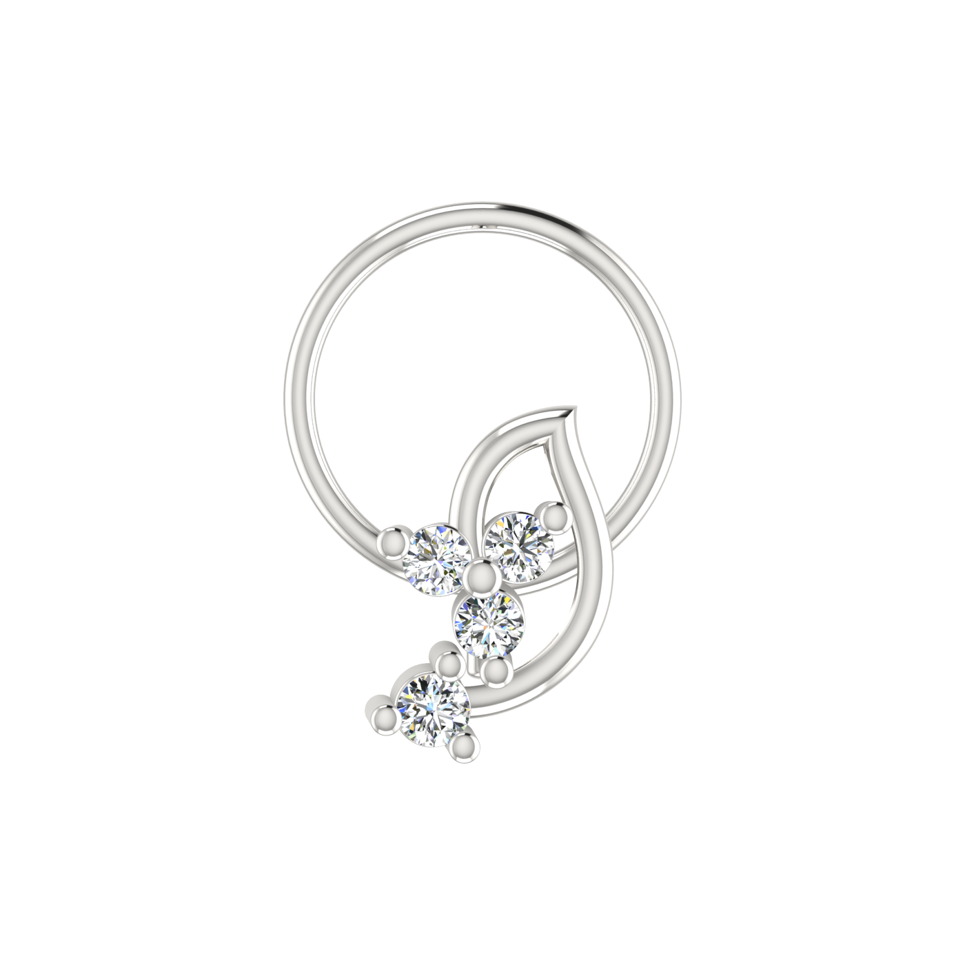 14K Gold Dewdrop Leaf Design 0.06ct Lab Grown Diamond  Nose Pin