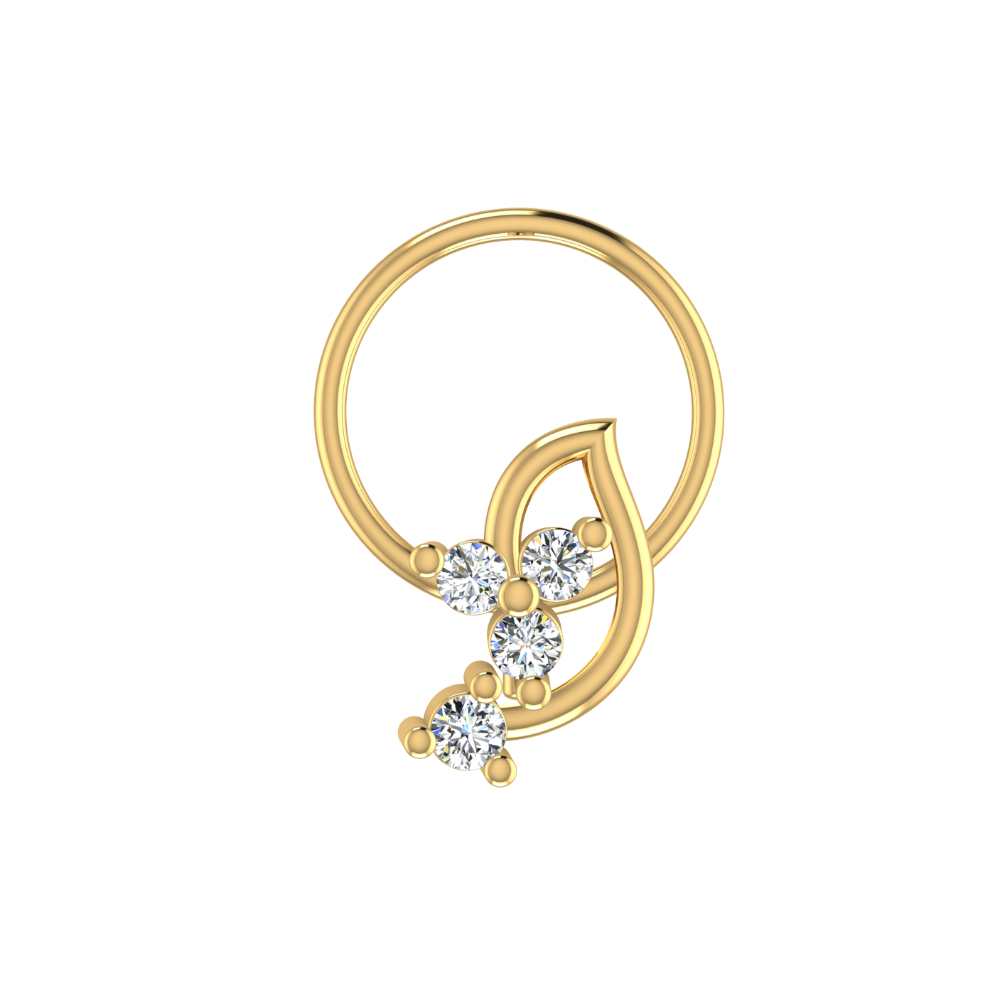 14K Gold Dewdrop Leaf Design 0.06ct Lab Grown Diamond  Nose Pin