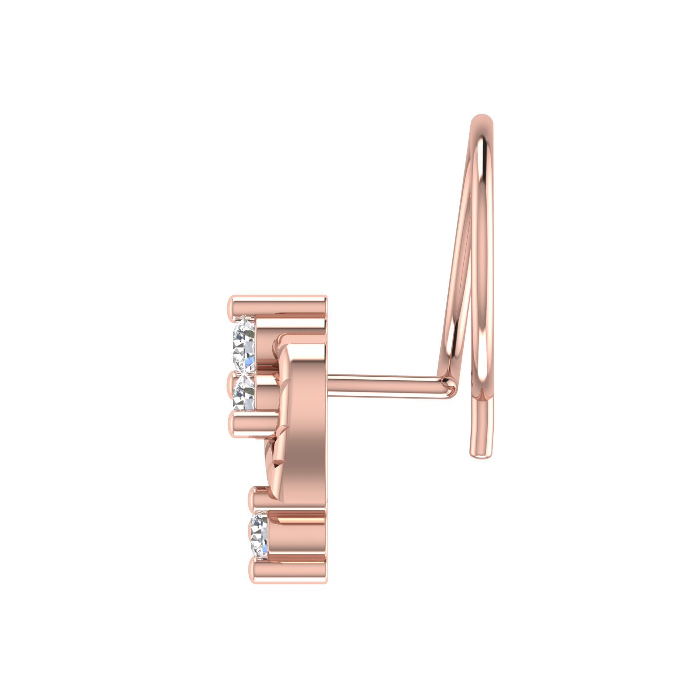 14K Gold Floral Vine Design 0.08ct Lab Grown Diamond Nose Pin