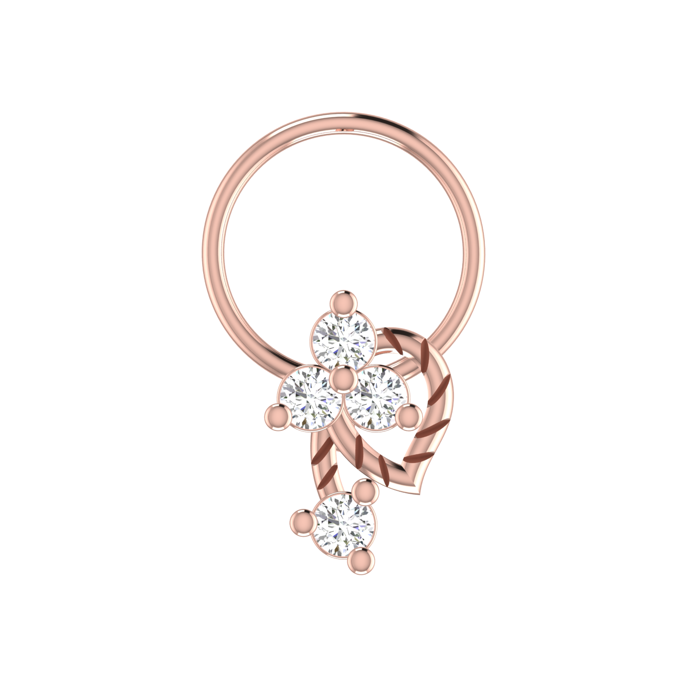 14K Gold Floral Vine Design 0.08ct Lab Grown Diamond Nose Pin
