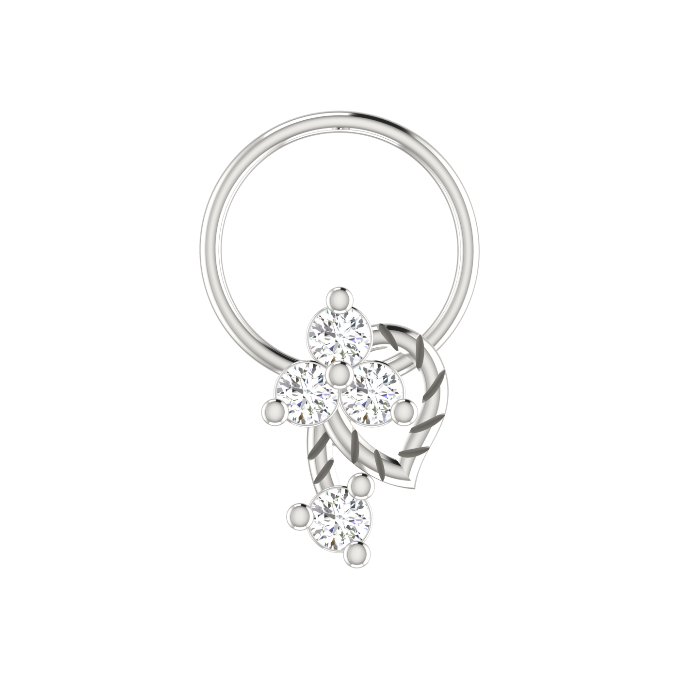 14K Gold Floral Vine Design 0.08ct Lab Grown Diamond Nose Pin