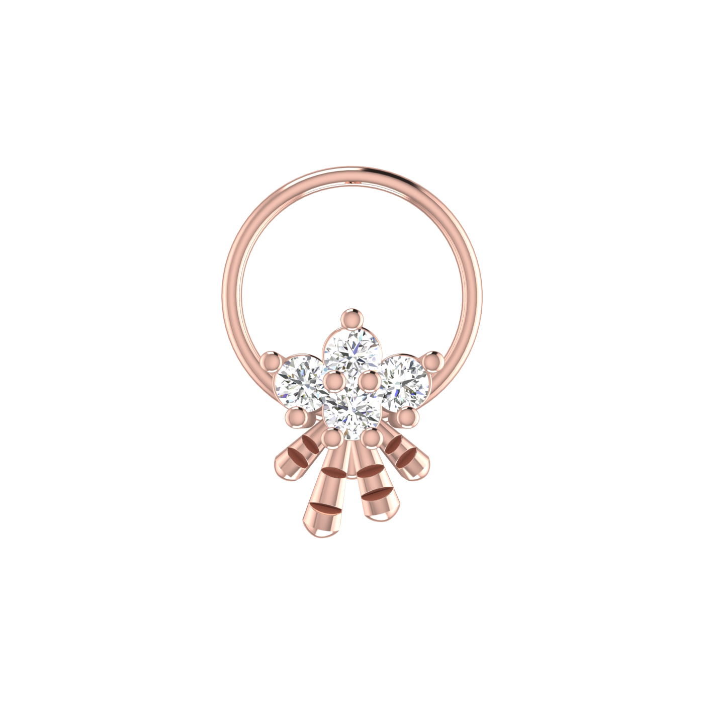 14K Gold Cluster with Gold Dangling Beads 0.09ct Lab Grown Diamond Nose Pin