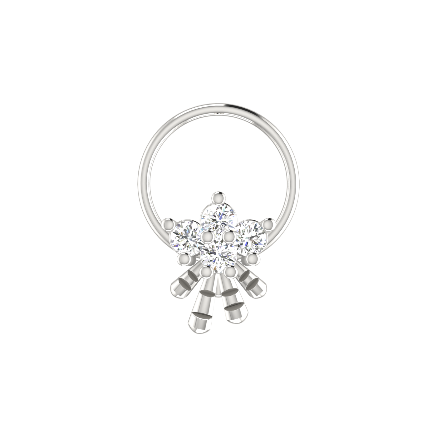 14K Gold Cluster with Gold Dangling Beads 0.09ct Lab Grown Diamond Nose Pin