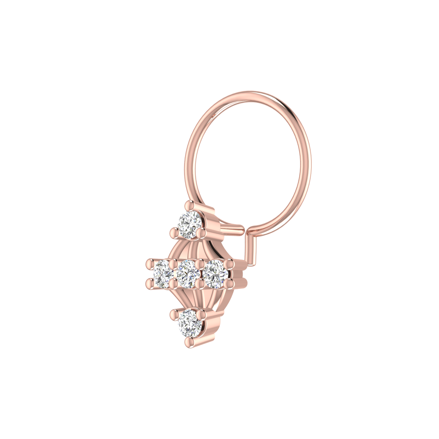14K Gold Rhombus Diamond Cluster Design  0.1ct Lab Grown Diamond Nose Pin