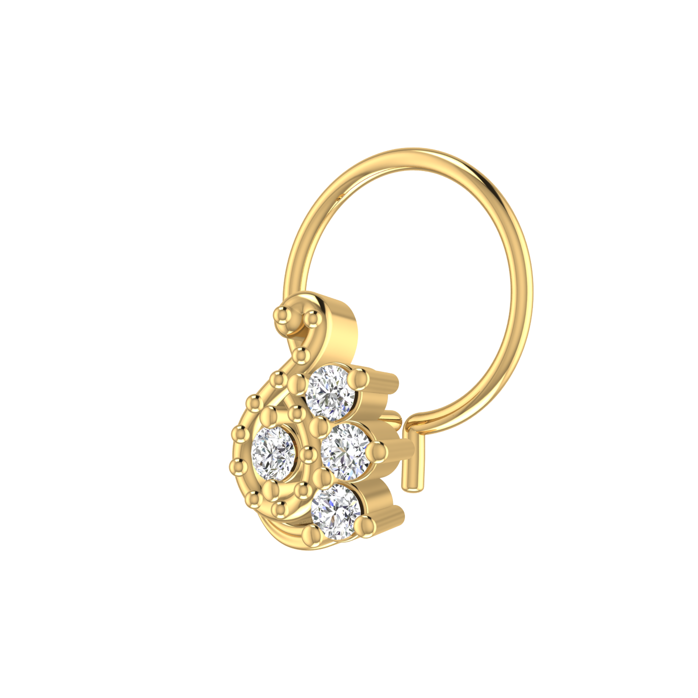 14K Gold Paisley-Inspired Gold Design 0.08ct Lab Grown Diamond Nose Pin