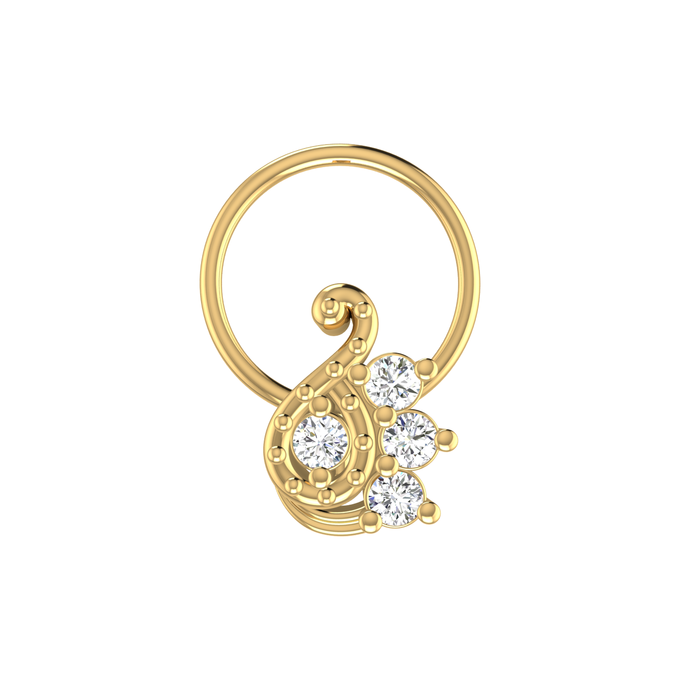 14K Gold Paisley-Inspired Gold Design 0.08ct Lab Grown Diamond Nose Pin