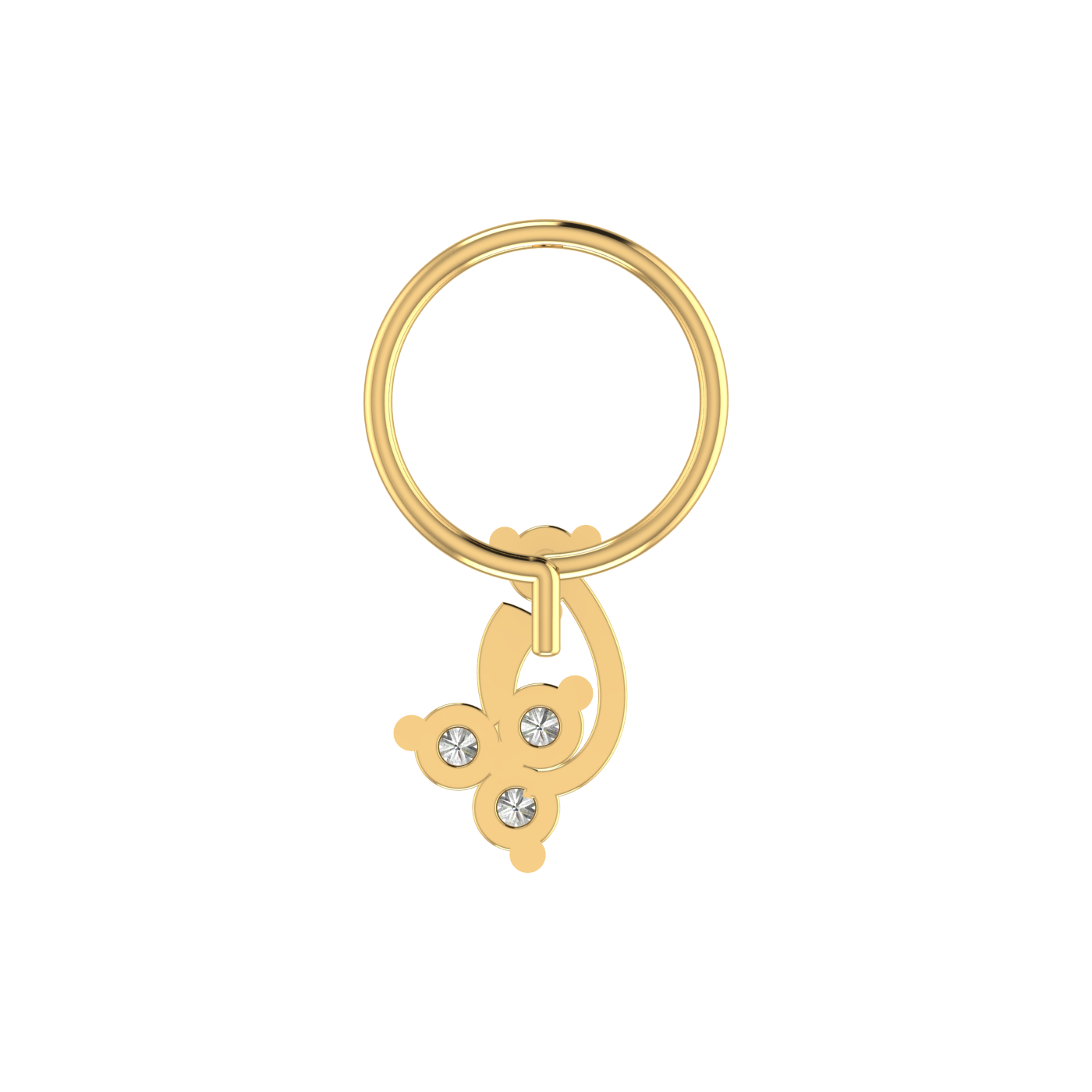 14K Gold Dangling Teardrop Floral Design 0.08ct Lab Grown Diamond Nose Pin