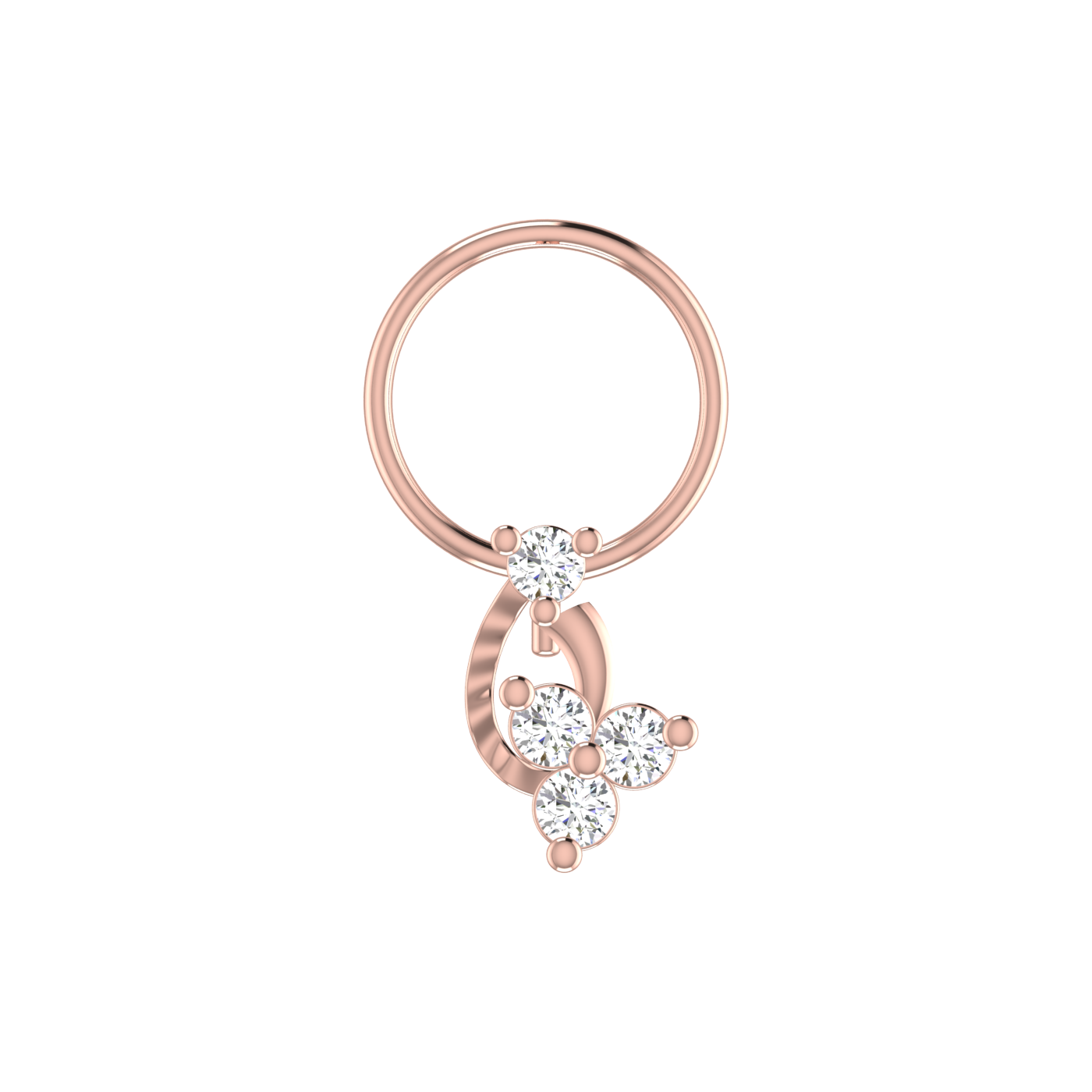 14K Gold Dangling Teardrop Floral Design 0.08ct Lab Grown Diamond Nose Pin