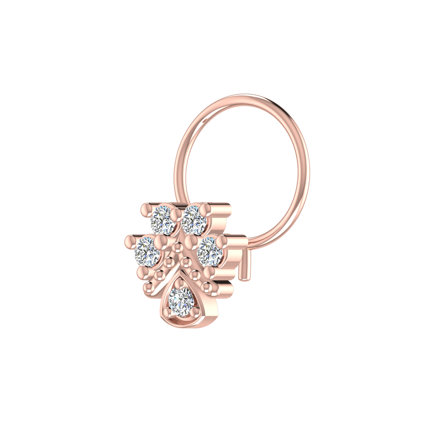 14K Gold Dangling Teardrop Floral Design 0.08ct Lab Grown Diamond Nose Pin