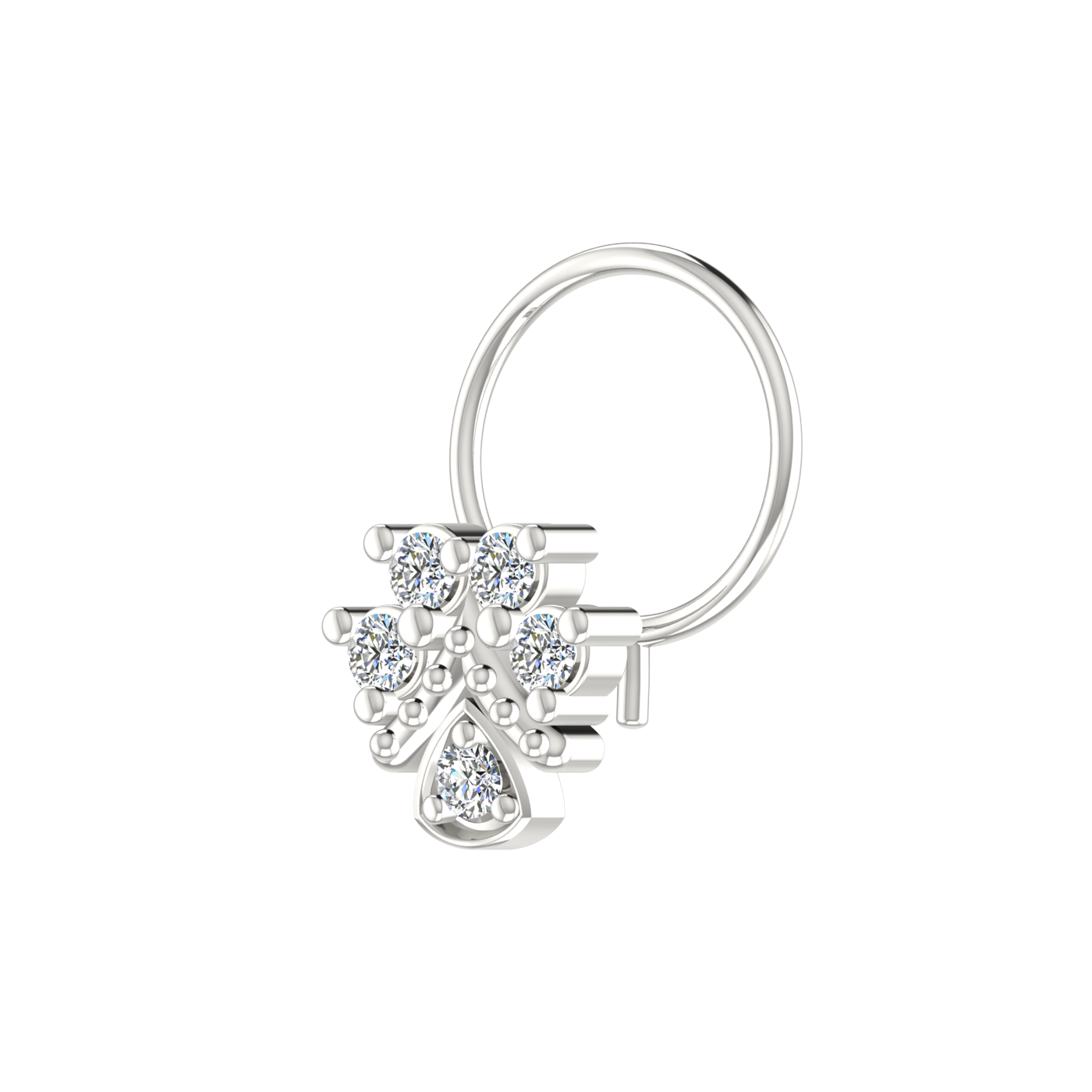 14K Gold Dangling Teardrop Floral Design 0.08ct Lab Grown Diamond Nose Pin