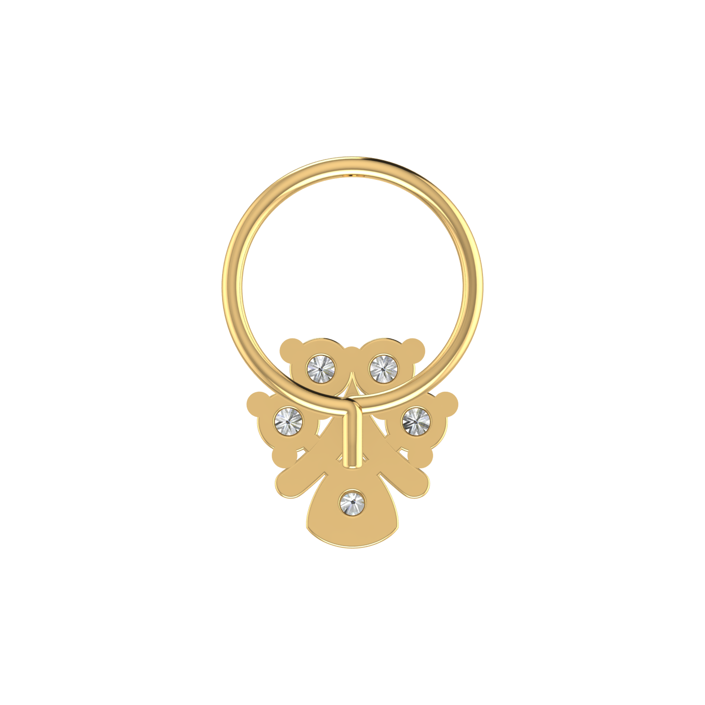 14K Gold Dangling Teardrop Floral Design 0.08ct Lab Grown Diamond Nose Pin