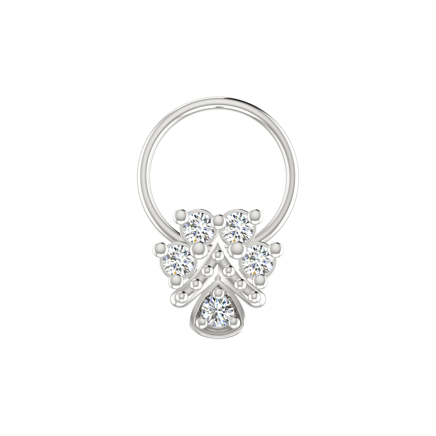 14K Gold Dangling Teardrop Floral Design 0.08ct Lab Grown Diamond Nose Pin