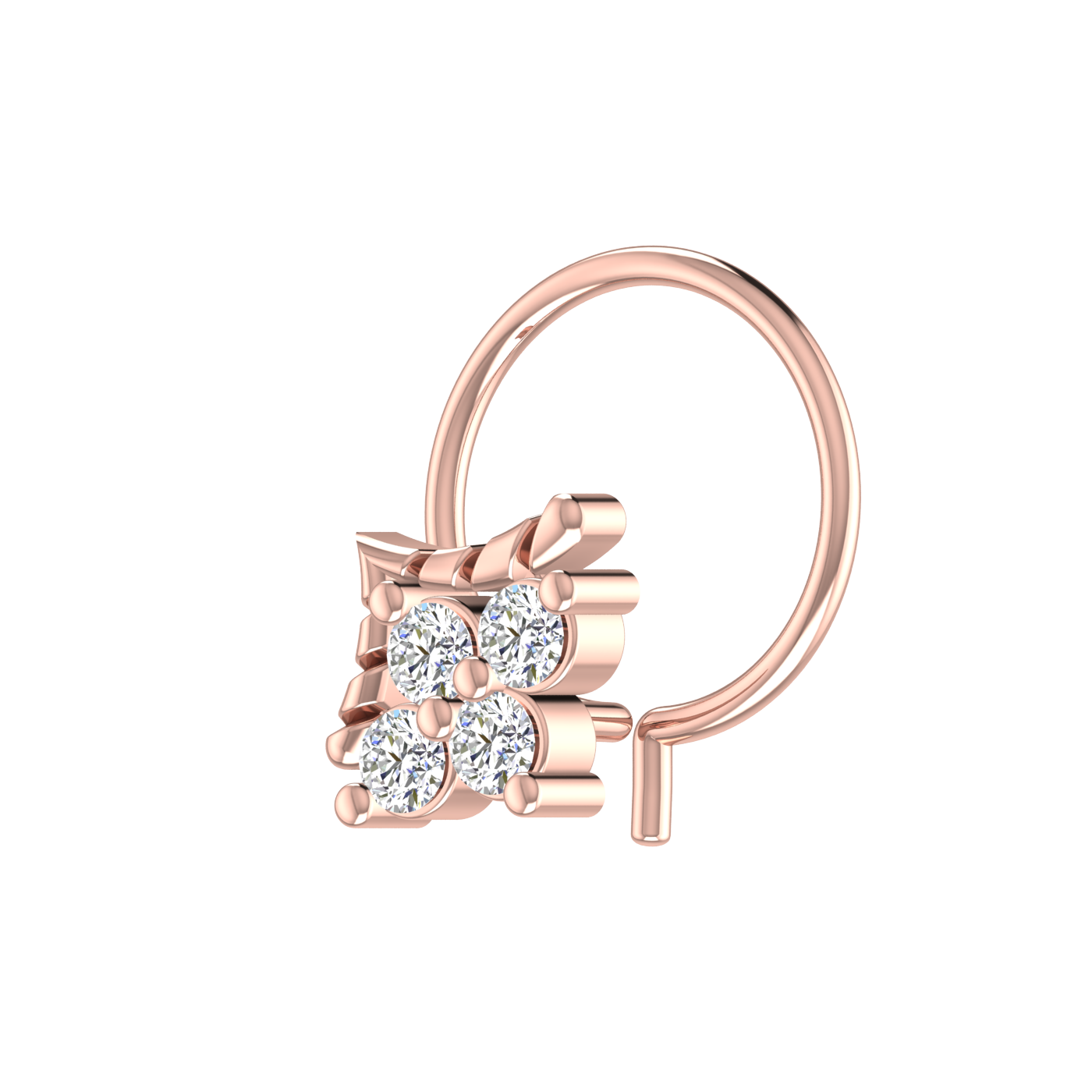 14K Gold Floral and Leaf-Inspired Design 0.08ct Lab Grown Diamond Nose Pin