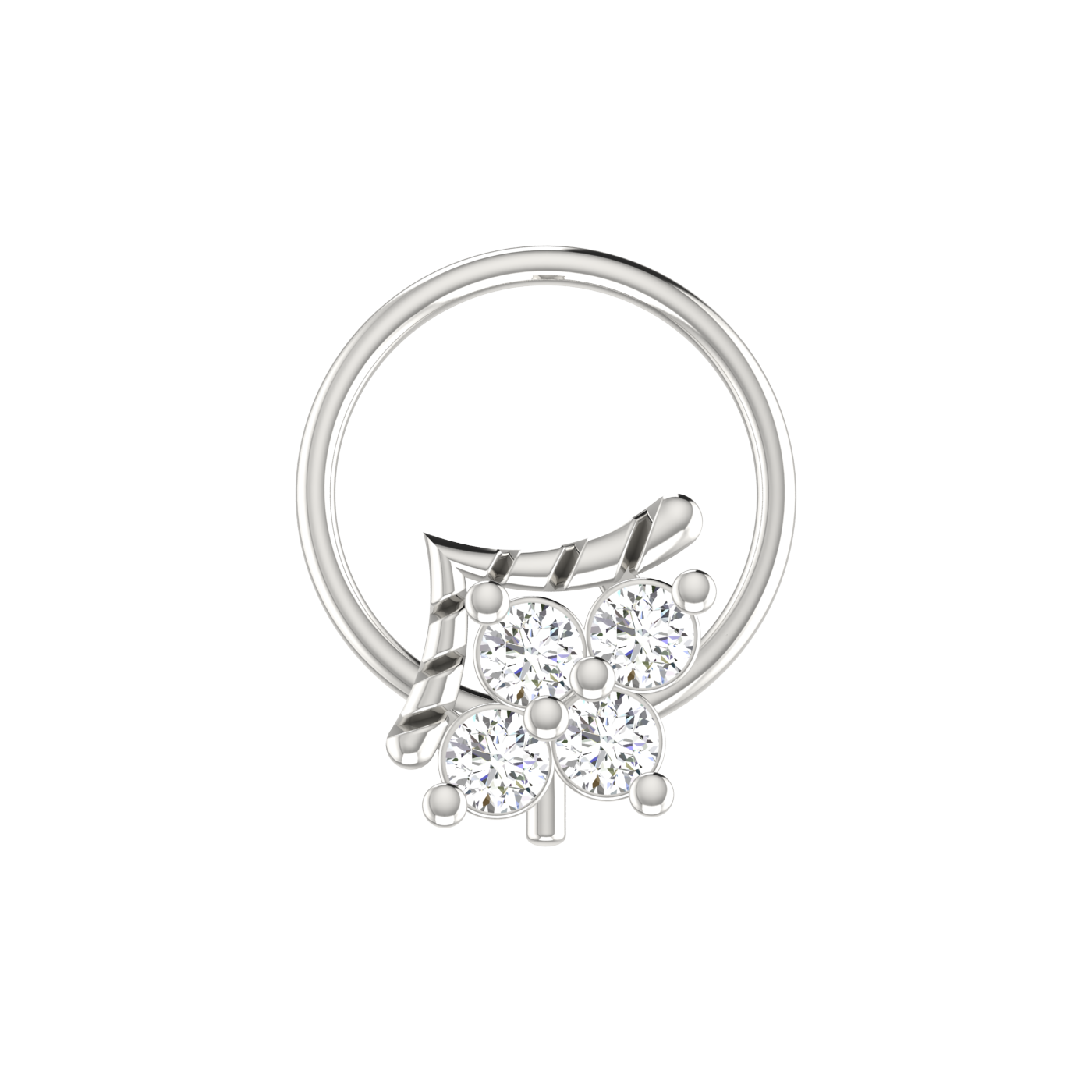 14K Gold Floral and Leaf-Inspired Design 0.08ct Lab Grown Diamond Nose Pin