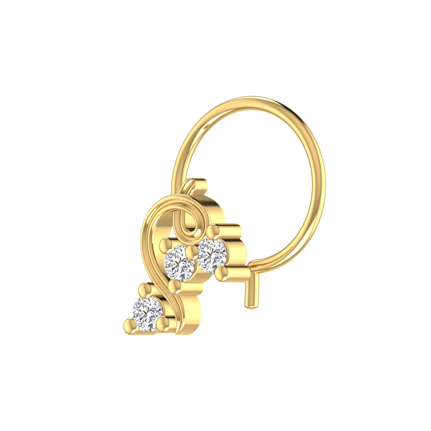 14K Gold Swirl Vine Design 0.06ct Lab Grown Diamond Nose Pin