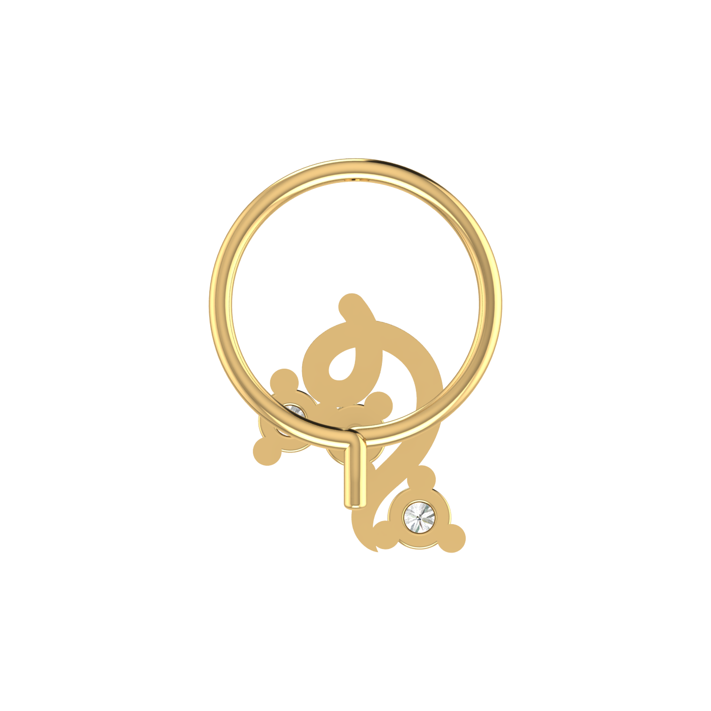 14K Gold Swirl Vine Design 0.06ct Lab Grown Diamond Nose Pin
