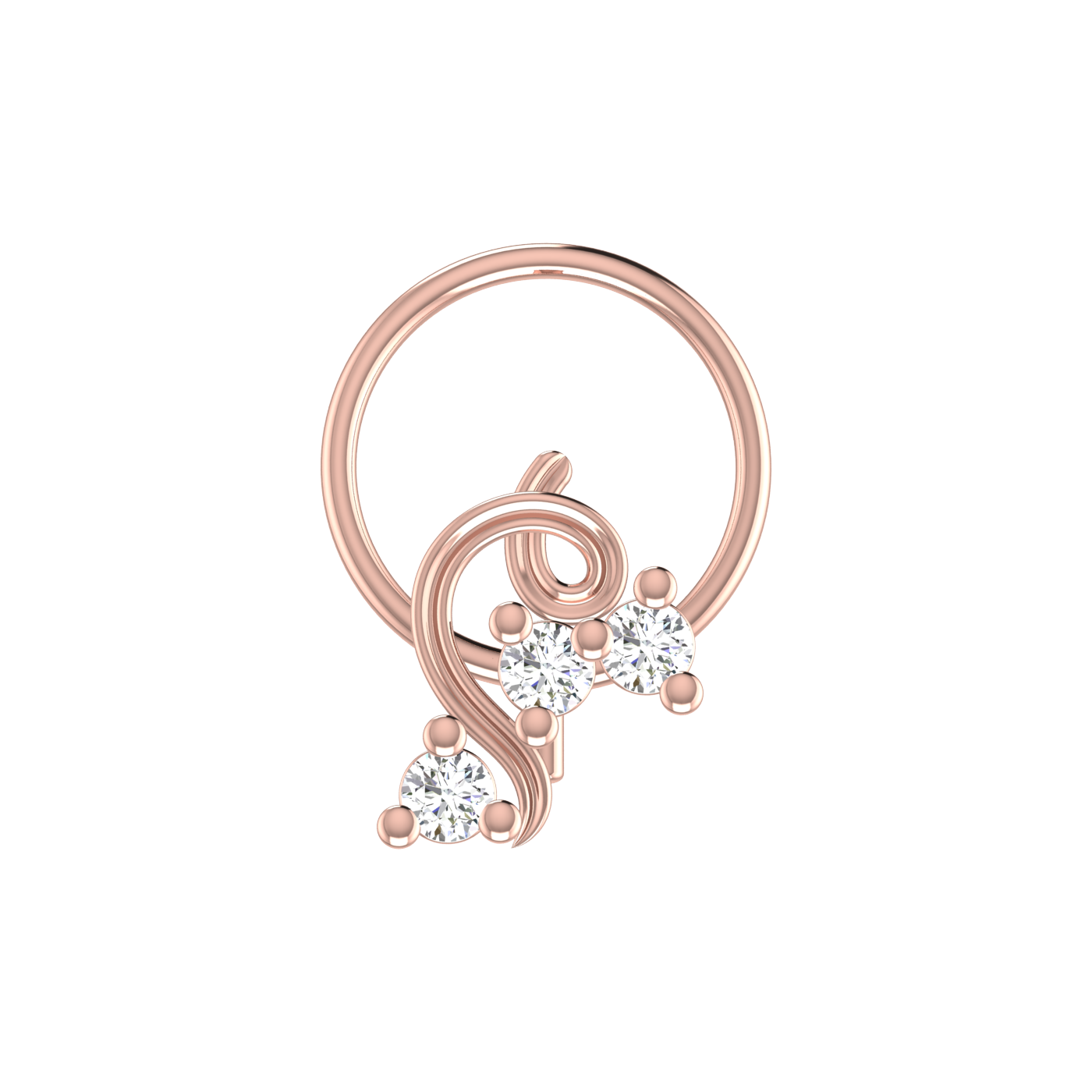 14K Gold Swirl Vine Design 0.06ct Lab Grown Diamond Nose Pin