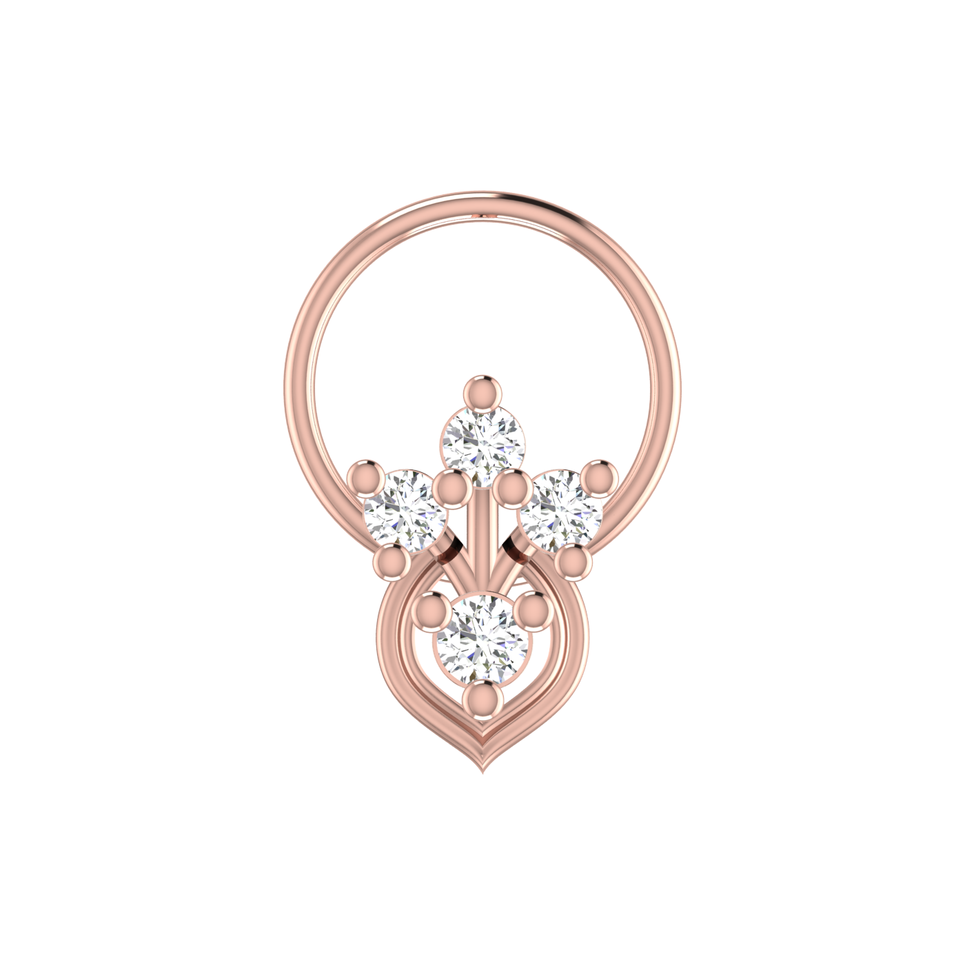 14K Floral Teardrop Design 0.09ct Lab Grown Diamond Nose Pin