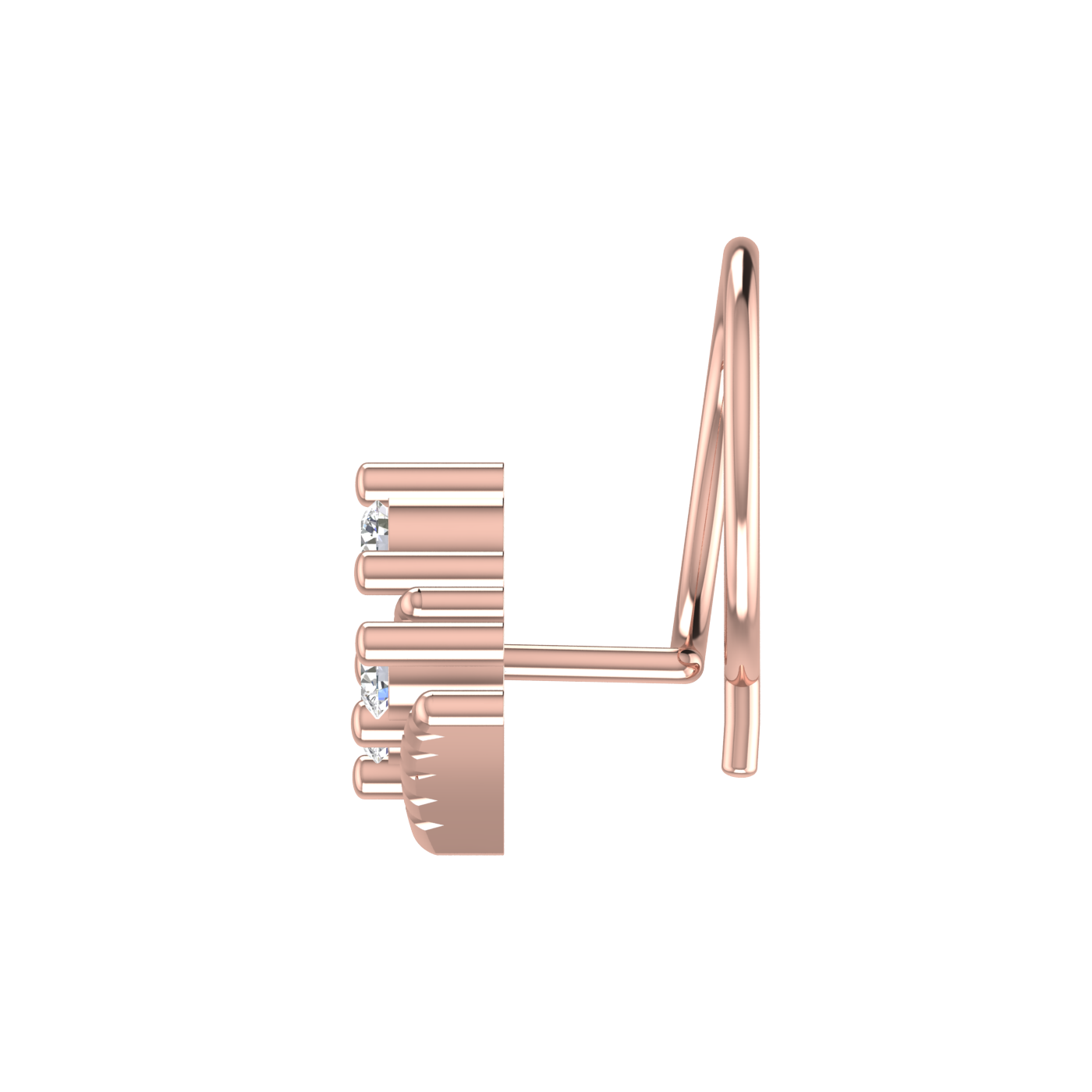 14K Gold Geometric Floral Pyramid Design 0.08ct Lab Grown Diamond Nose Pin