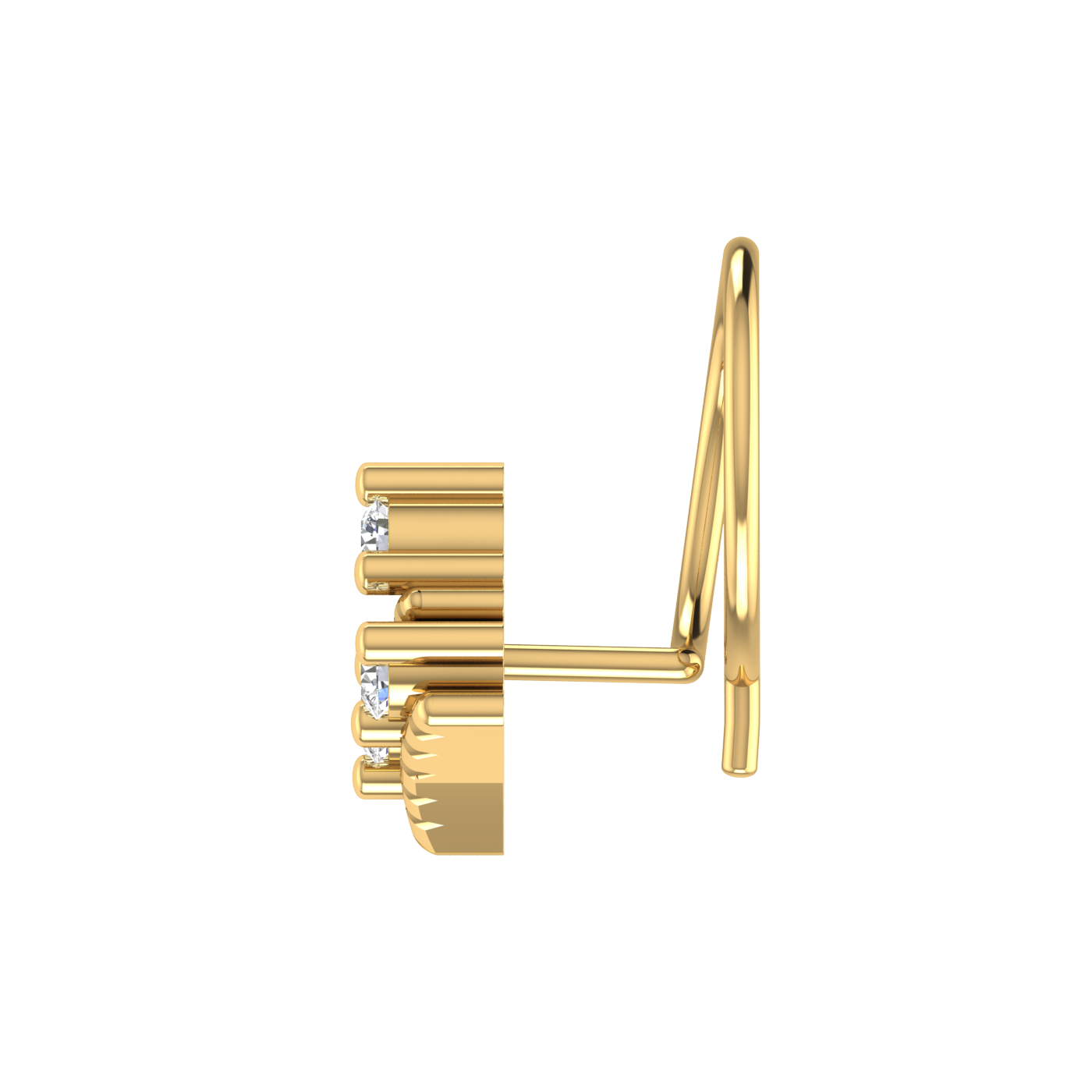 14K Gold Geometric Floral Pyramid Design 0.08ct Lab Grown Diamond Nose Pin