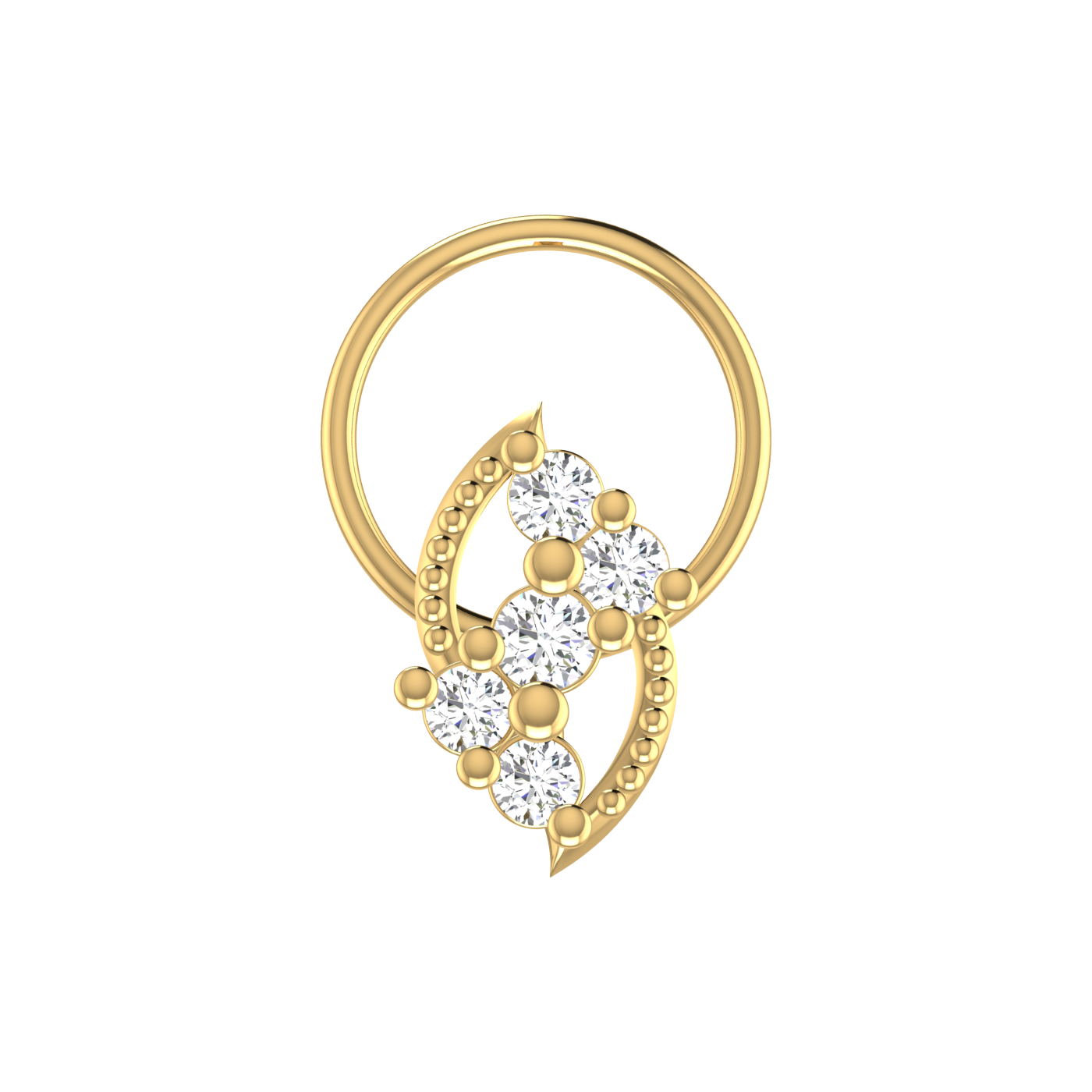 14K Gold Curved Floral Vine Design 0.11ct Lab Grown Diamond Nose Pin