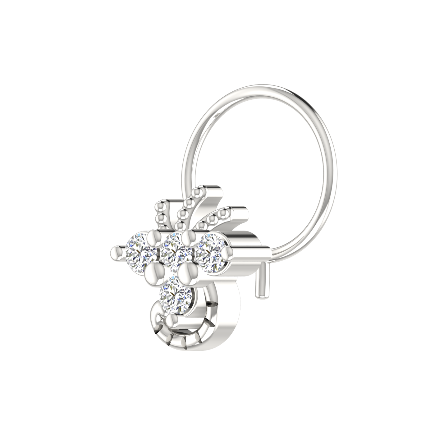 14K Gold Floral Cluster With Gold Detailing Design 0.12ct Lab Grown Diamond Nose Pin