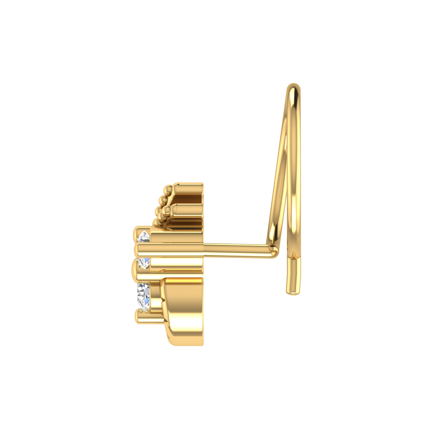 14K Gold Floral Cluster With Gold Detailing Design 0.12ct Lab Grown Diamond Nose Pin