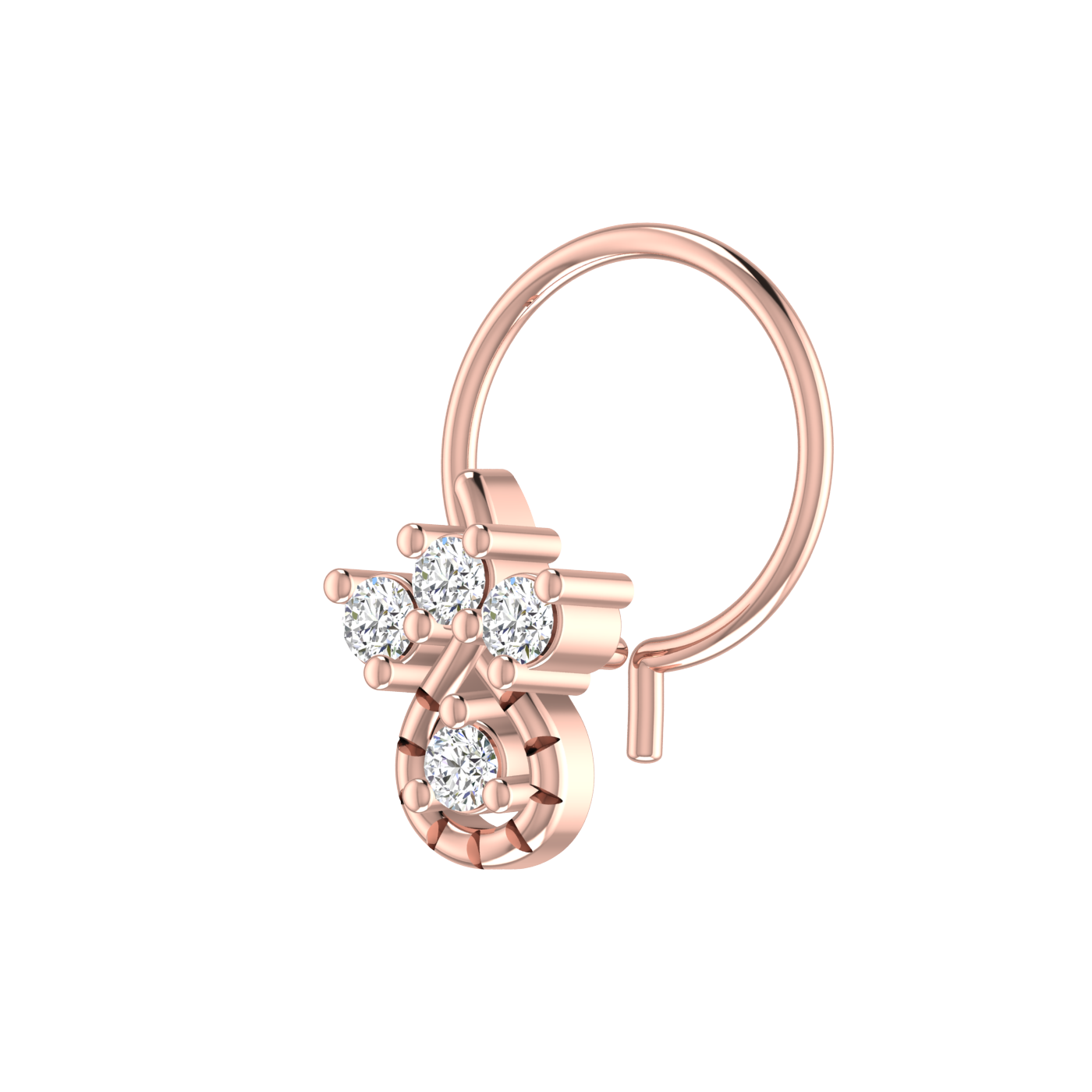 14K Gold Teardrop and Floral-Inspired design 0.08ct Lab Grown Diamond Nose Pin