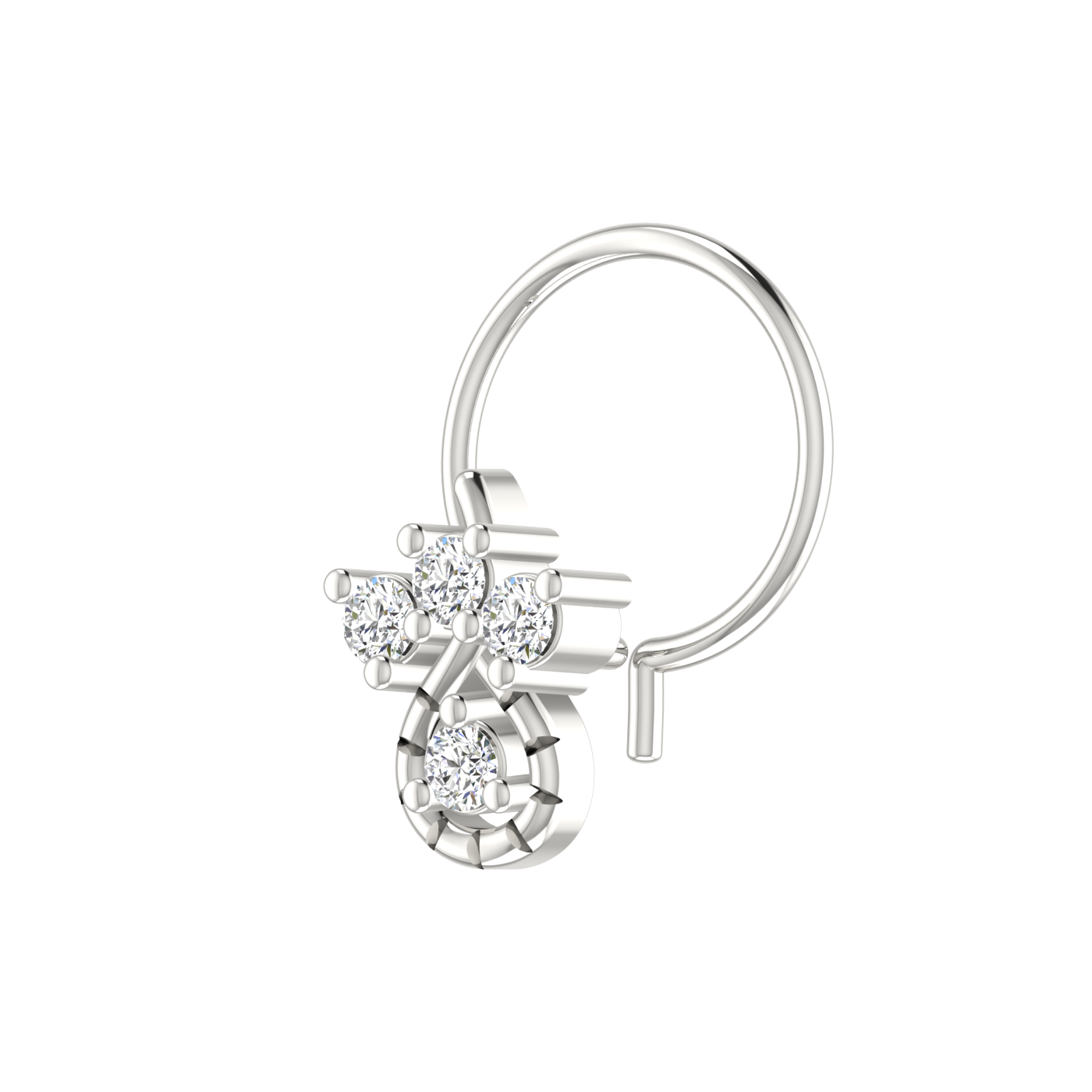14K Gold Teardrop and Floral-Inspired design 0.08ct Lab Grown Diamond Nose Pin