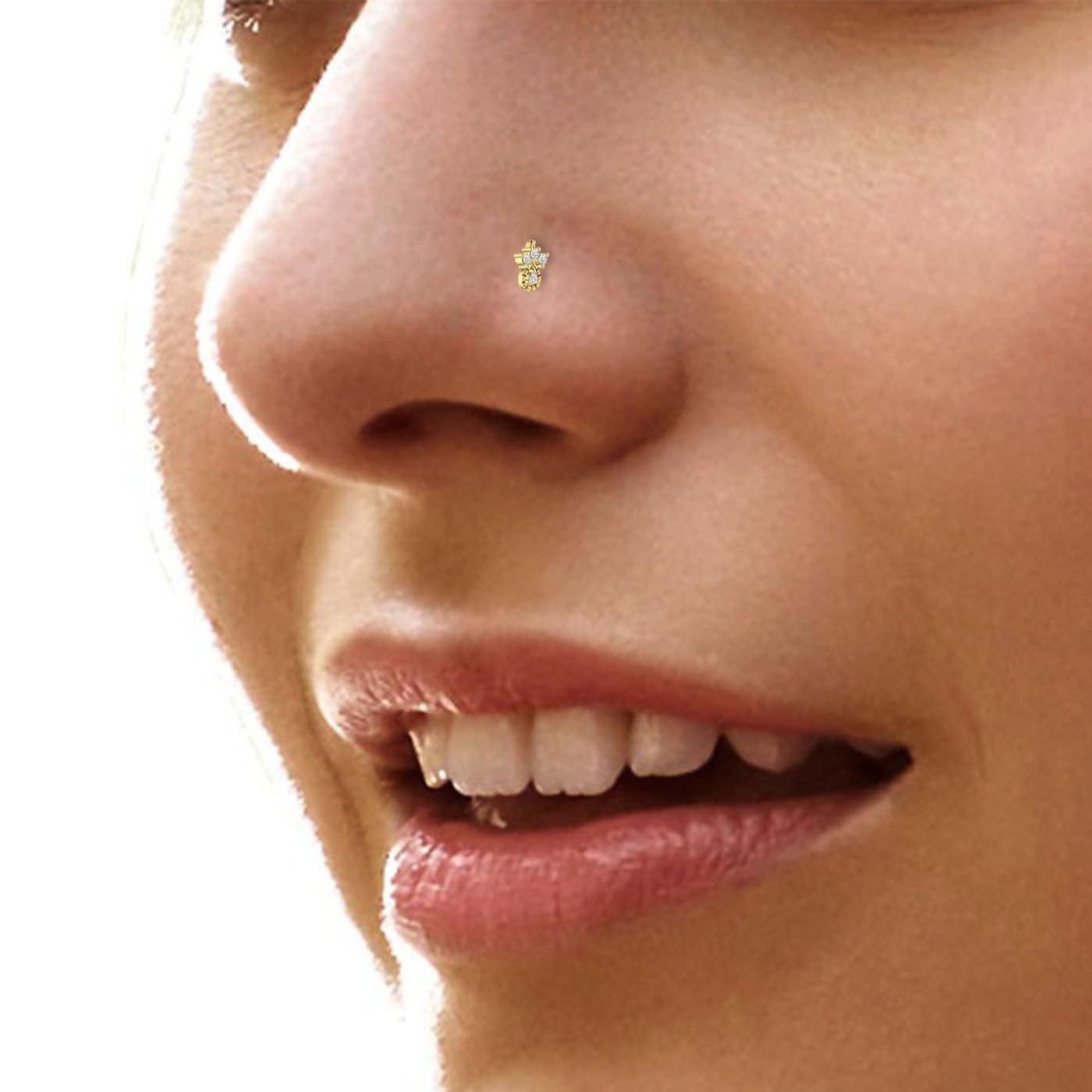 14K Gold Teardrop and Floral-Inspired design 0.08ct Lab Grown Diamond Nose Pin