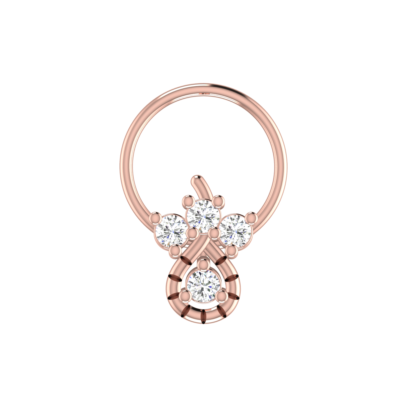 14K Gold Teardrop and Floral-Inspired design 0.08ct Lab Grown Diamond Nose Pin
