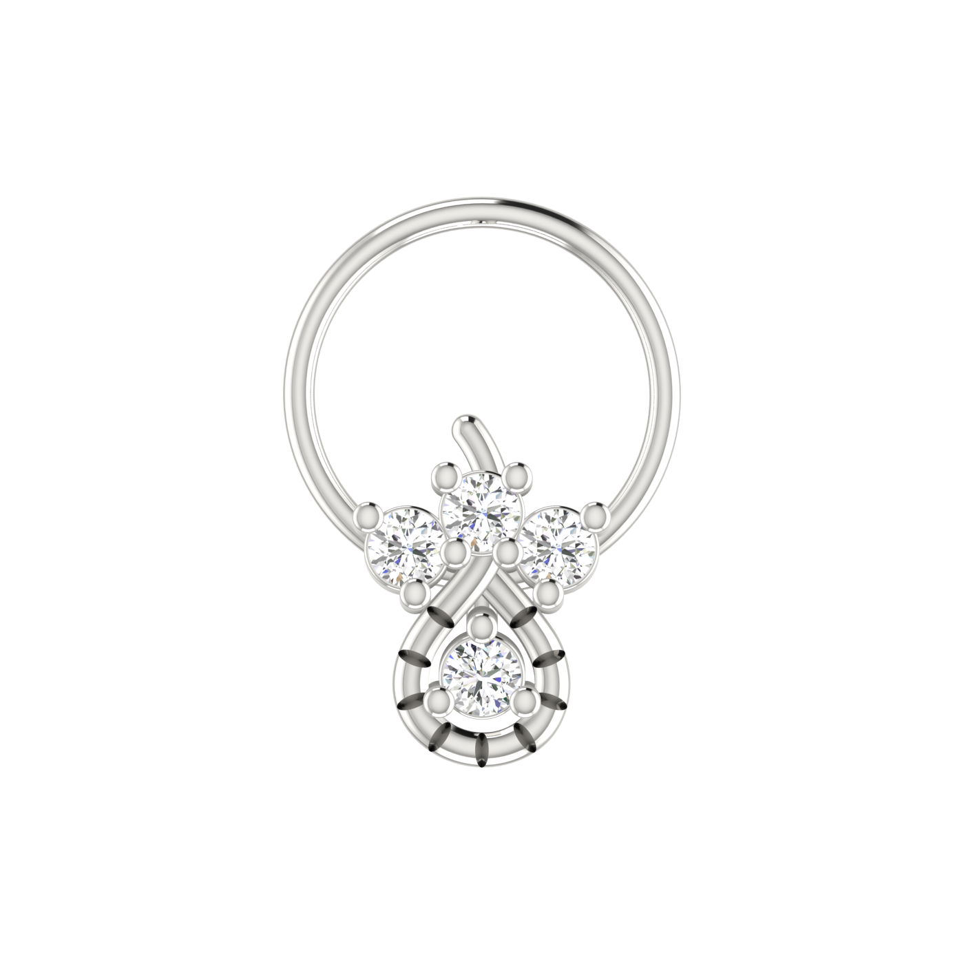 14K Gold Teardrop and Floral-Inspired design 0.08ct Lab Grown Diamond Nose Pin