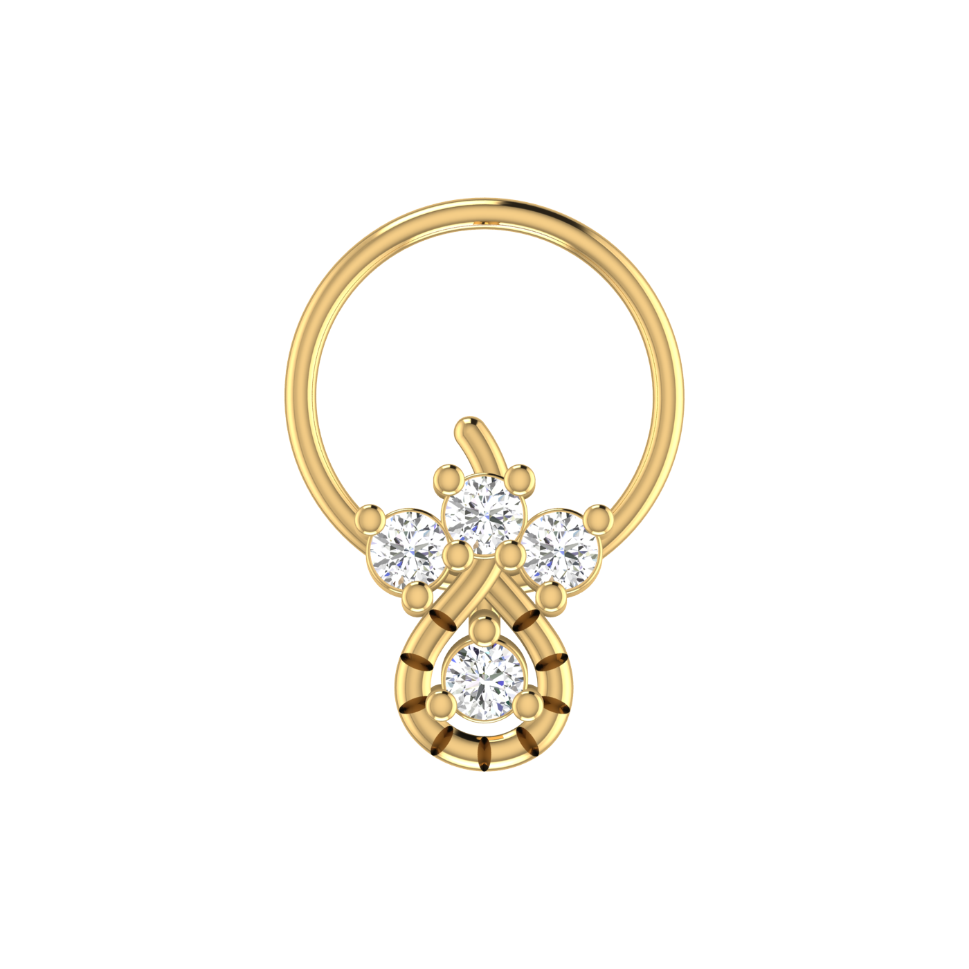 14K Gold Teardrop and Floral-Inspired design 0.08ct Lab Grown Diamond Nose Pin