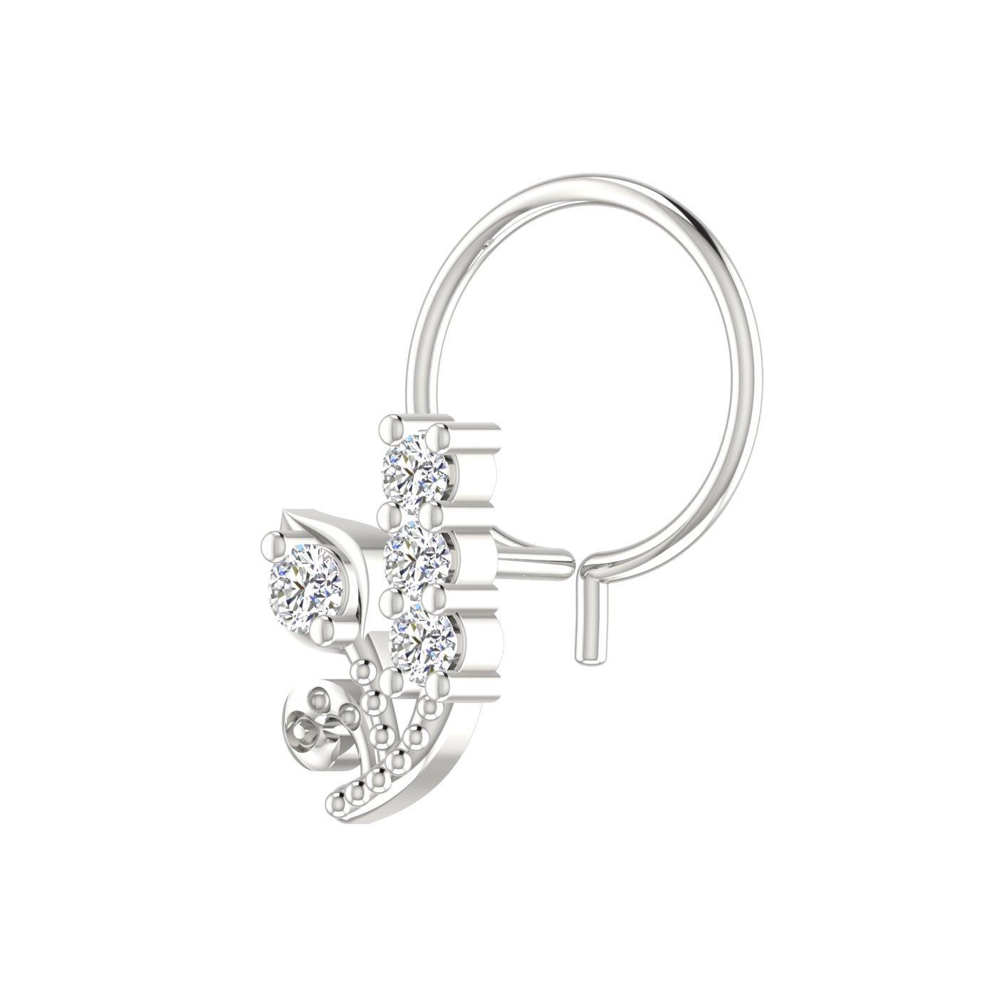 14K Gold Ornate Floral and Vine Design 0.08ct Lab Grown Diamond Nose Pin