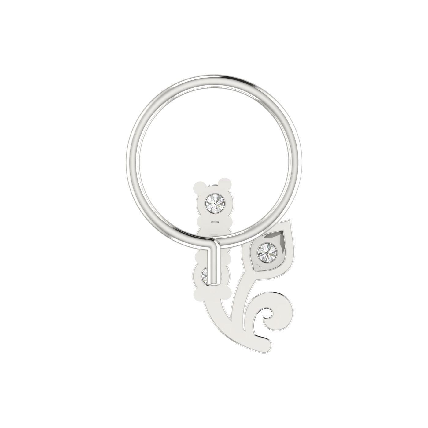 14K Gold Ornate Floral and Vine Design 0.08ct Lab Grown Diamond Nose Pin