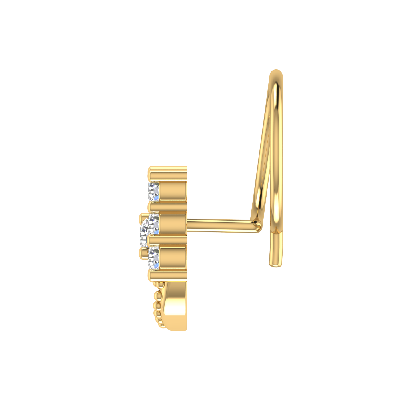14K Gold Ornate Floral and Vine Design 0.08ct Lab Grown Diamond Nose Pin