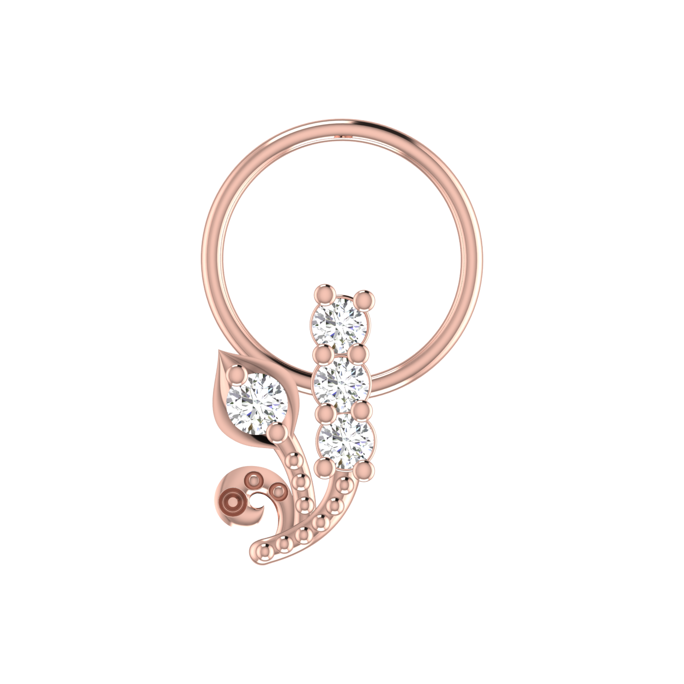 14K Gold Ornate Floral and Vine Design 0.08ct Lab Grown Diamond Nose Pin