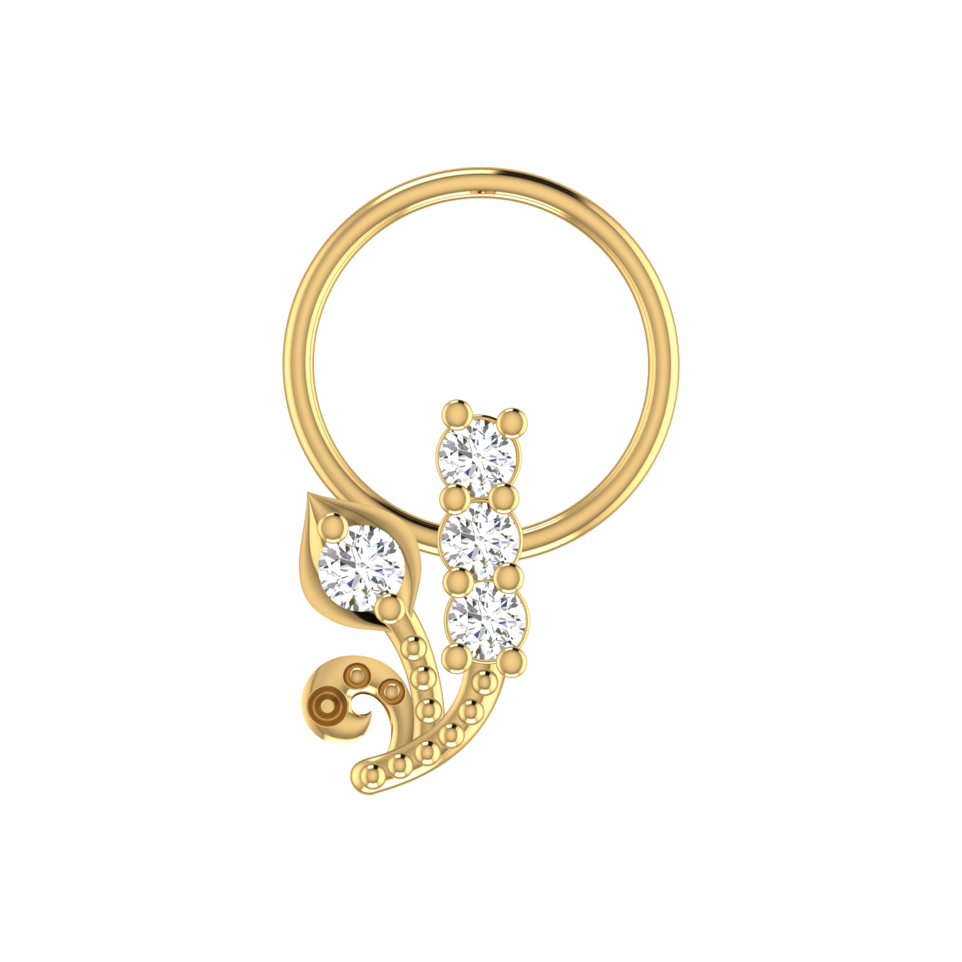 14K Gold Ornate Floral and Vine Design 0.08ct Lab Grown Diamond Nose Pin