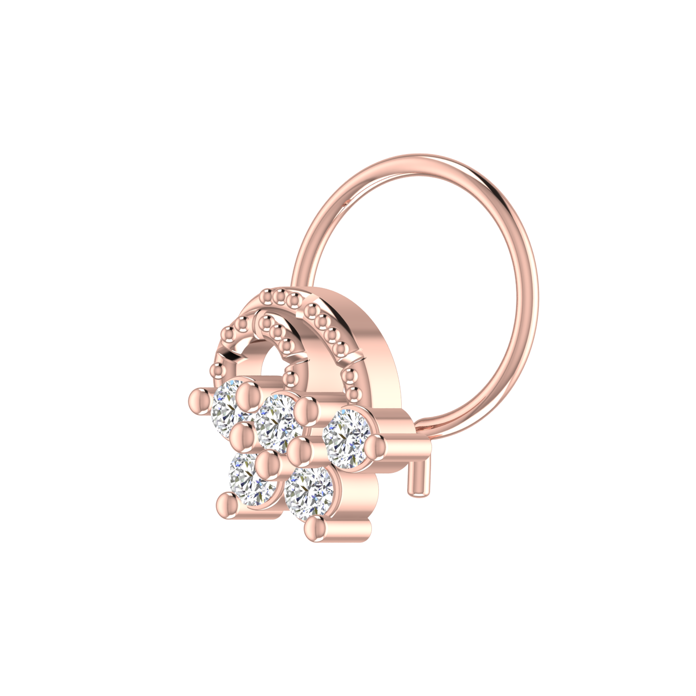14K Gold Floral and Layered Arch Design 0.11ct Lab Grown  Diamond Nose Pin