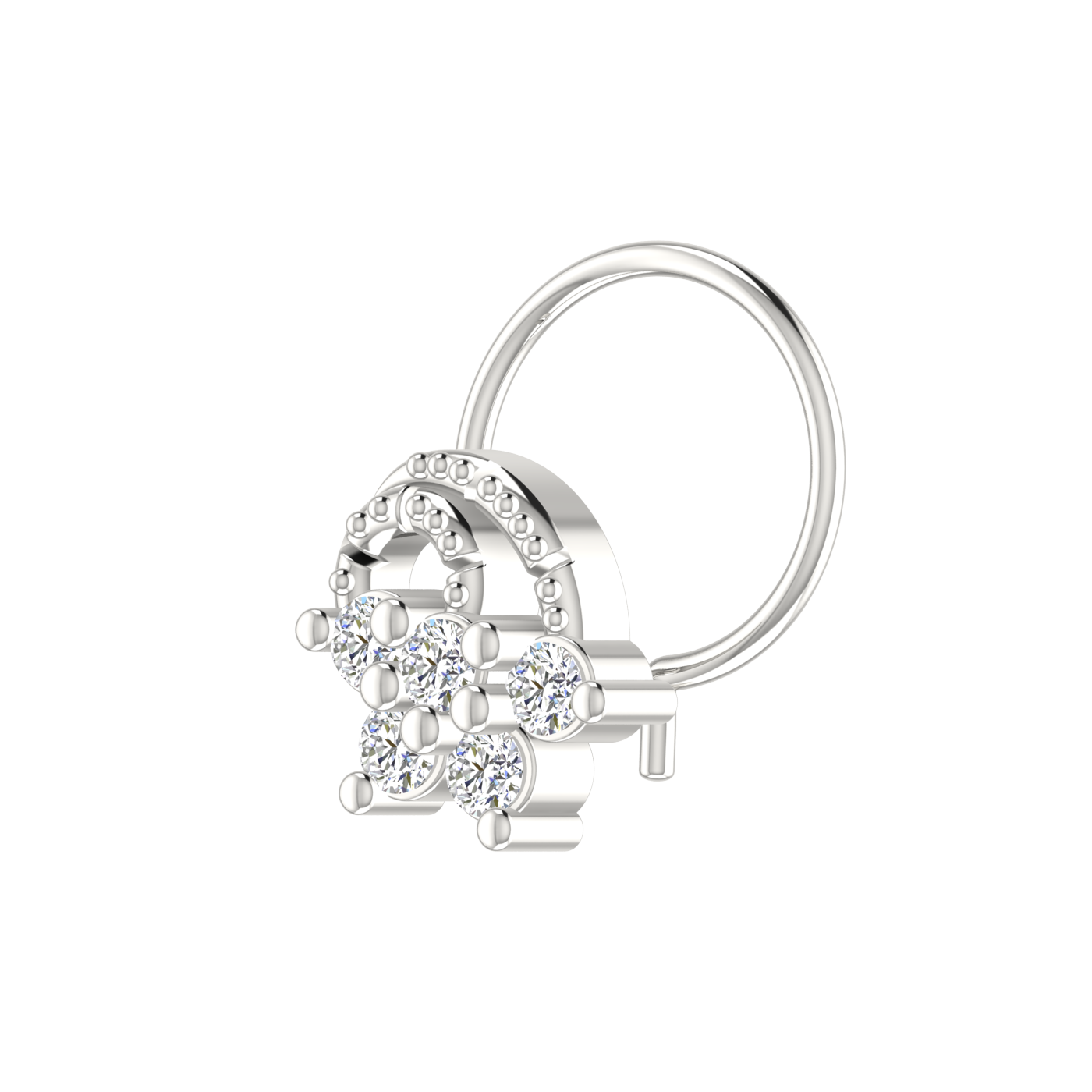 14K Gold Floral and Layered Arch Design 0.11ct Lab Grown  Diamond Nose Pin