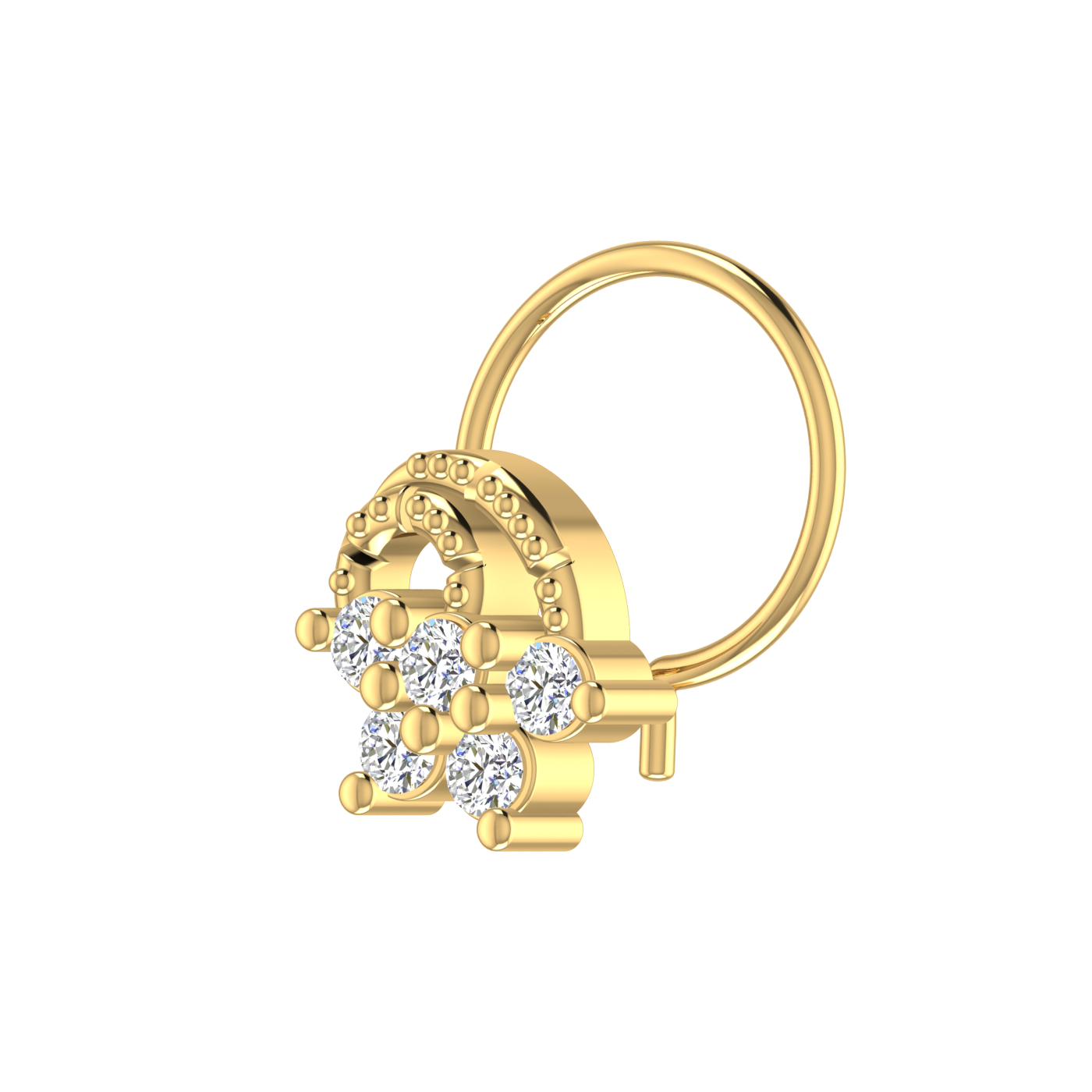 14K Gold Floral and Layered Arch Design 0.11ct Lab Grown  Diamond Nose Pin