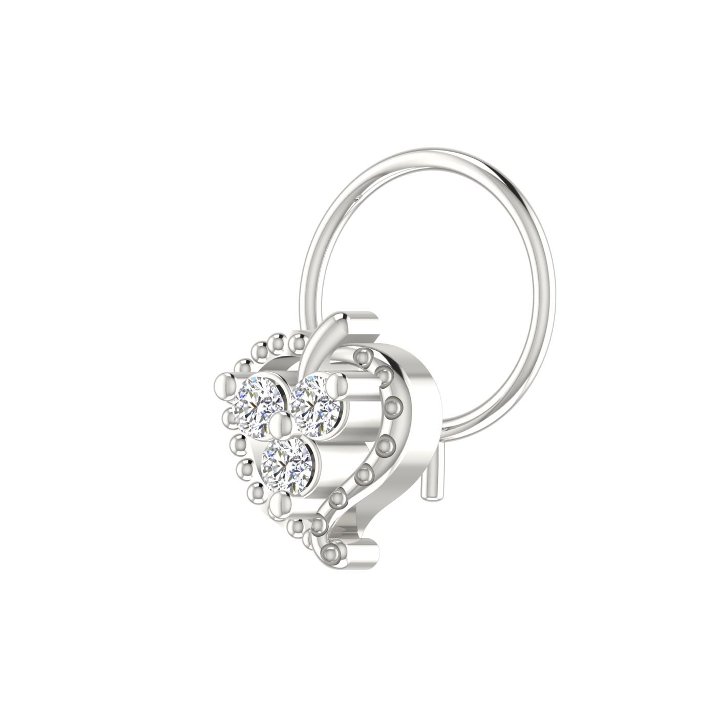14K Gold Heart-Shaped Floral Design 0.06 Ct Lab Grown Diamond Nose Pin