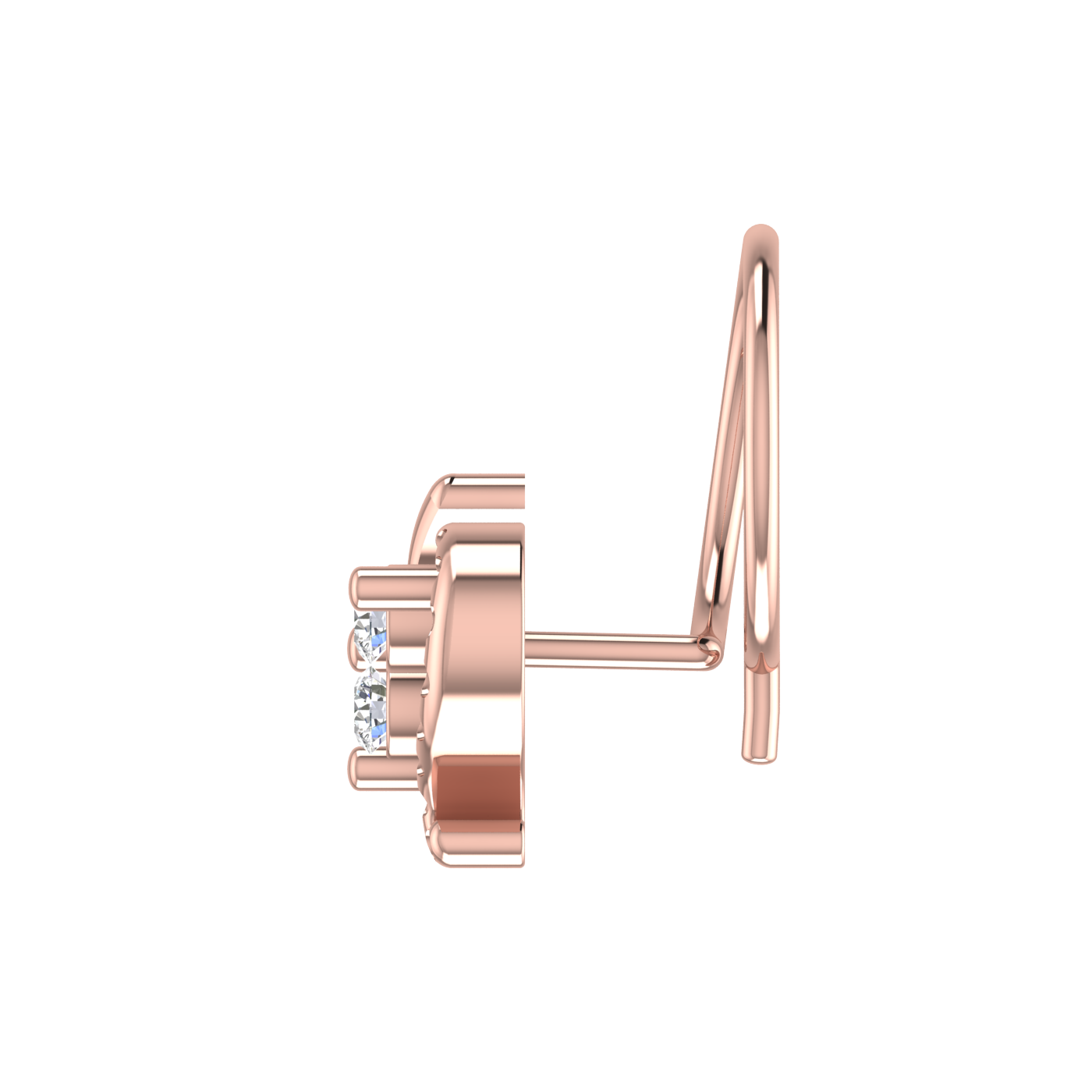 14K Gold Heart-Shaped Floral Design 0.06 Ct Lab Grown Diamond Nose Pin