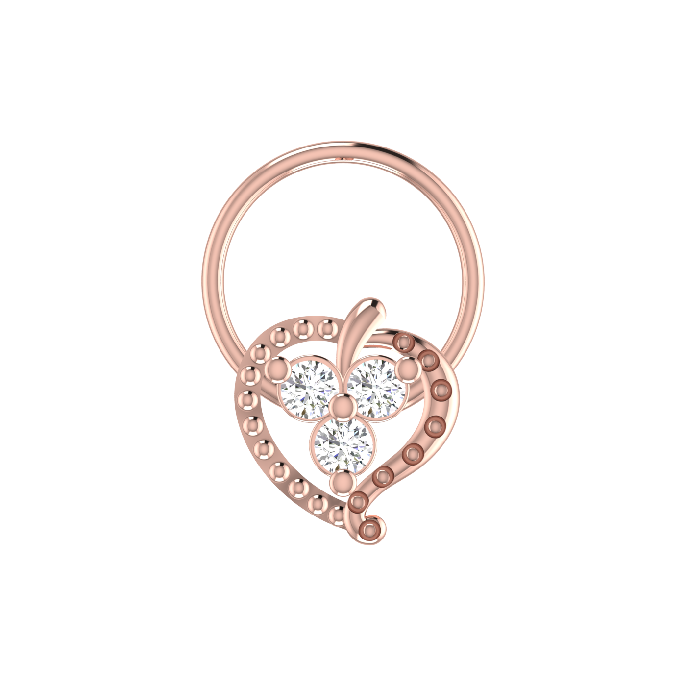 14K Gold Heart-Shaped Floral Design 0.06 Ct Lab Grown Diamond Nose Pin