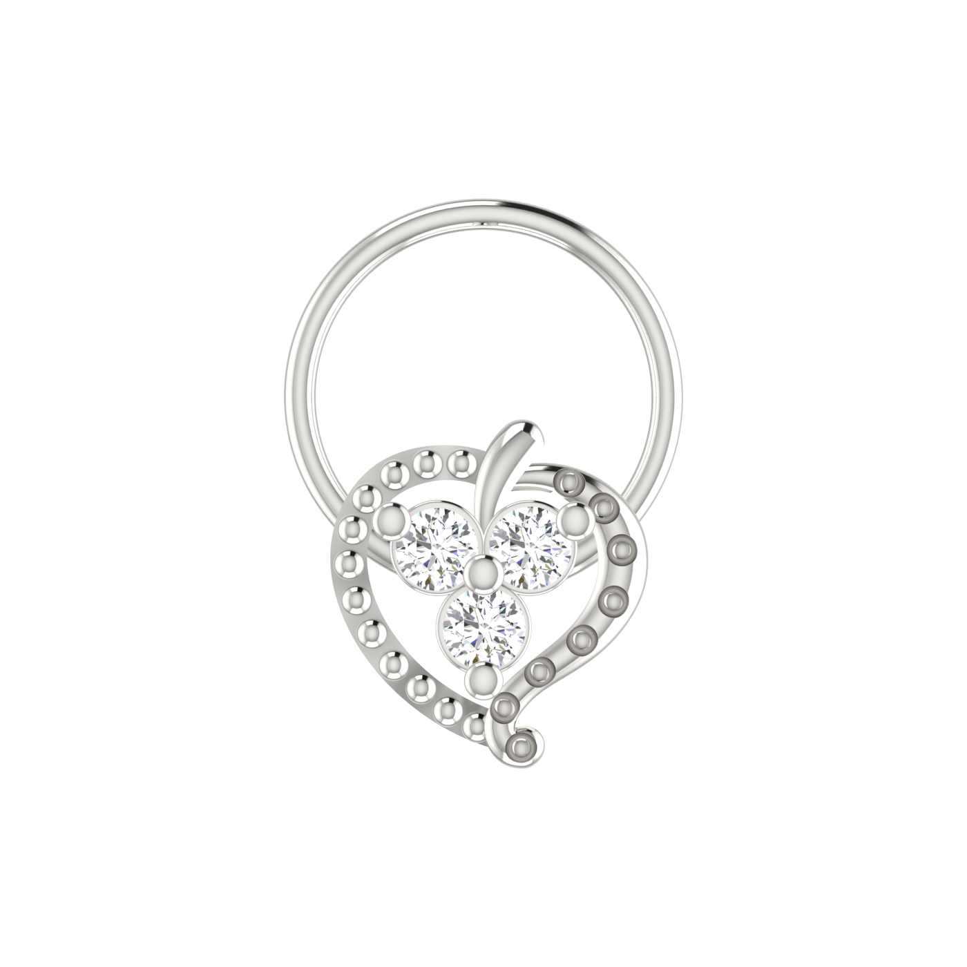 14K Gold Heart-Shaped Floral Design 0.06 Ct Lab Grown Diamond Nose Pin
